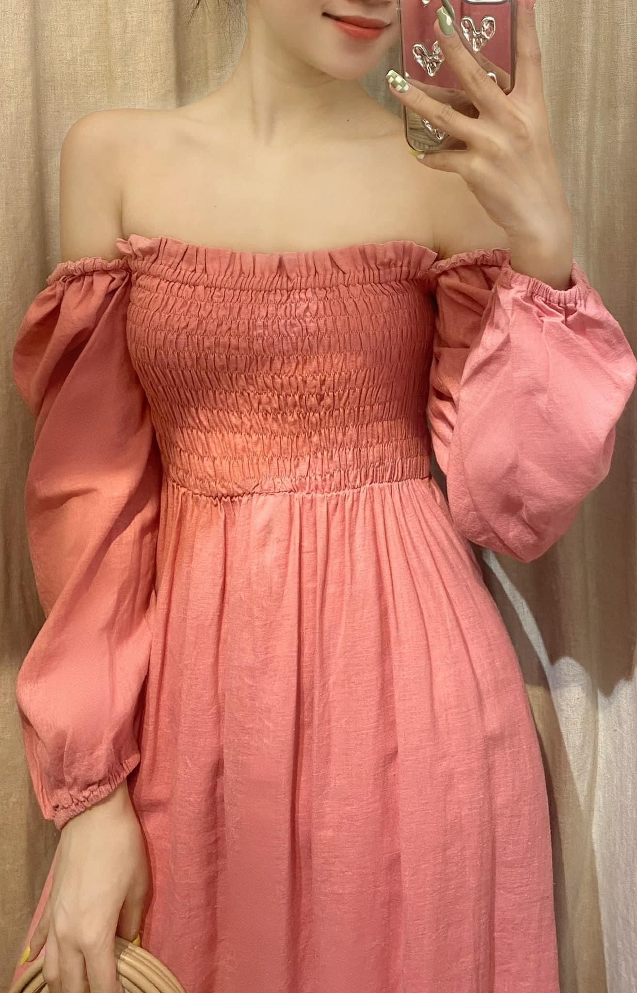 Cottage Linen Dress- Đầm linen tay lửng bo thun ngực D74