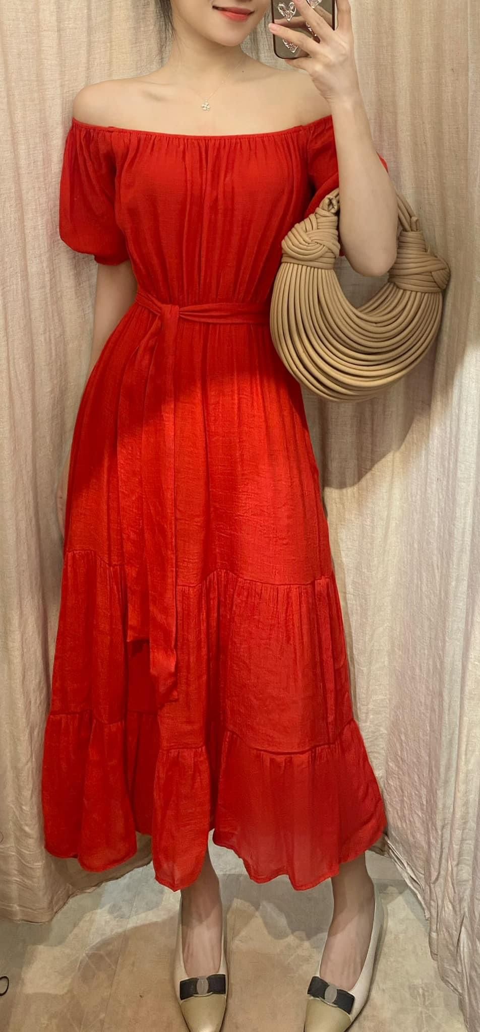 Macie Dress - Đầm trễ vai đỏ D60