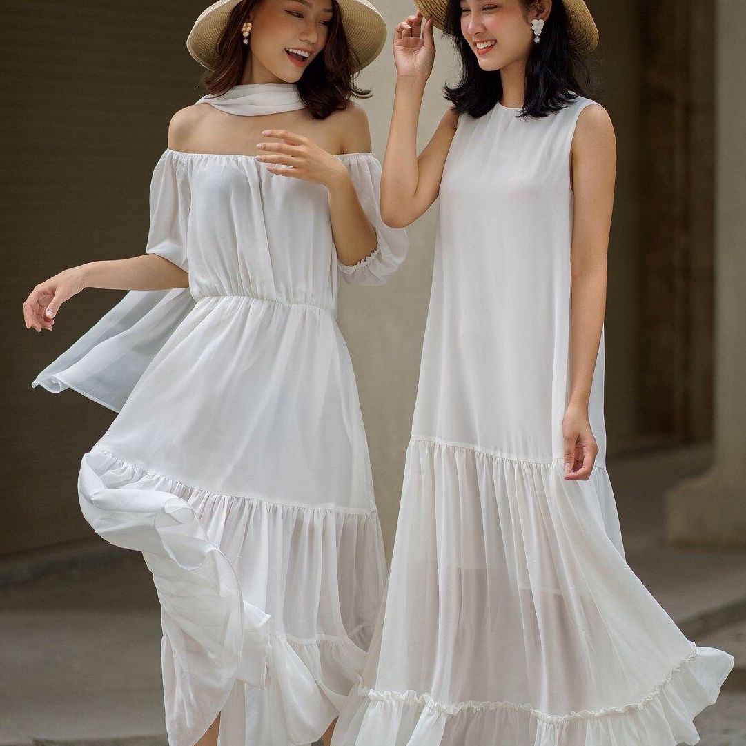 Đầm xô lụa trễ vai L34