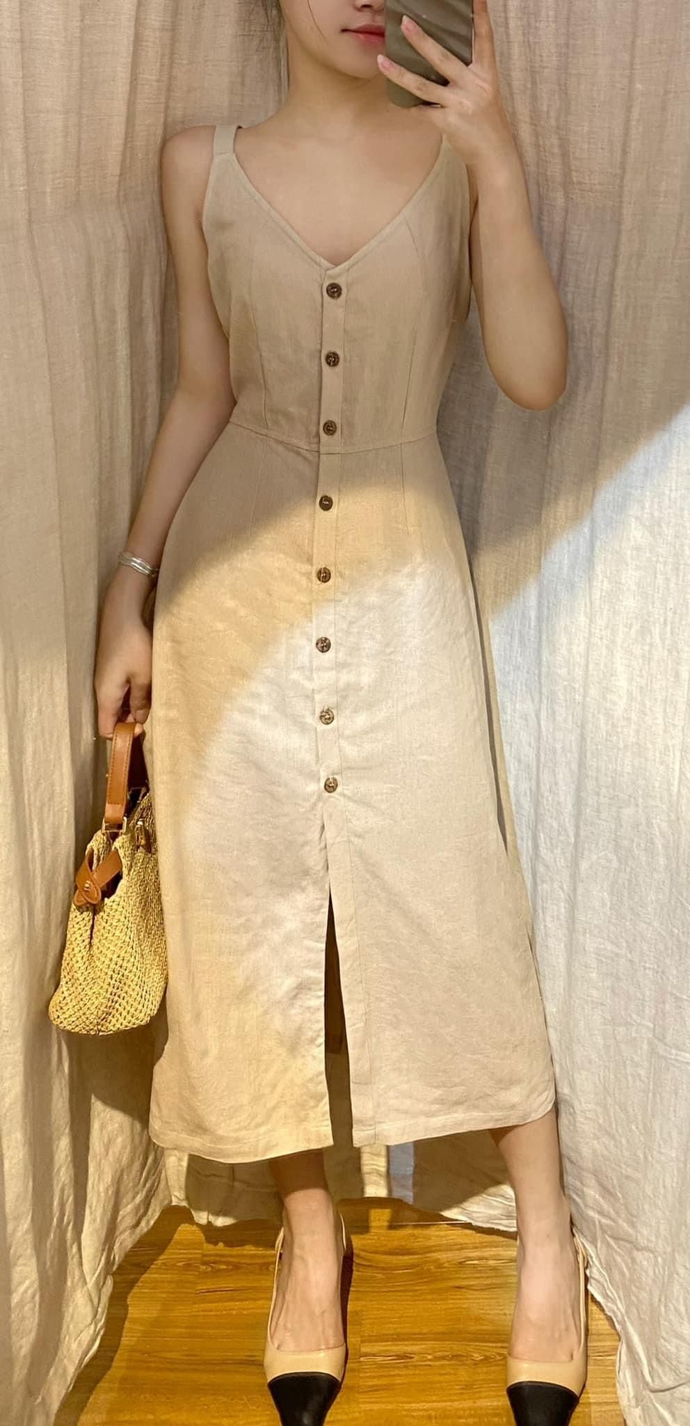 Aylin Dress - Đầm linen in hoa Lilac 2 dây D336
