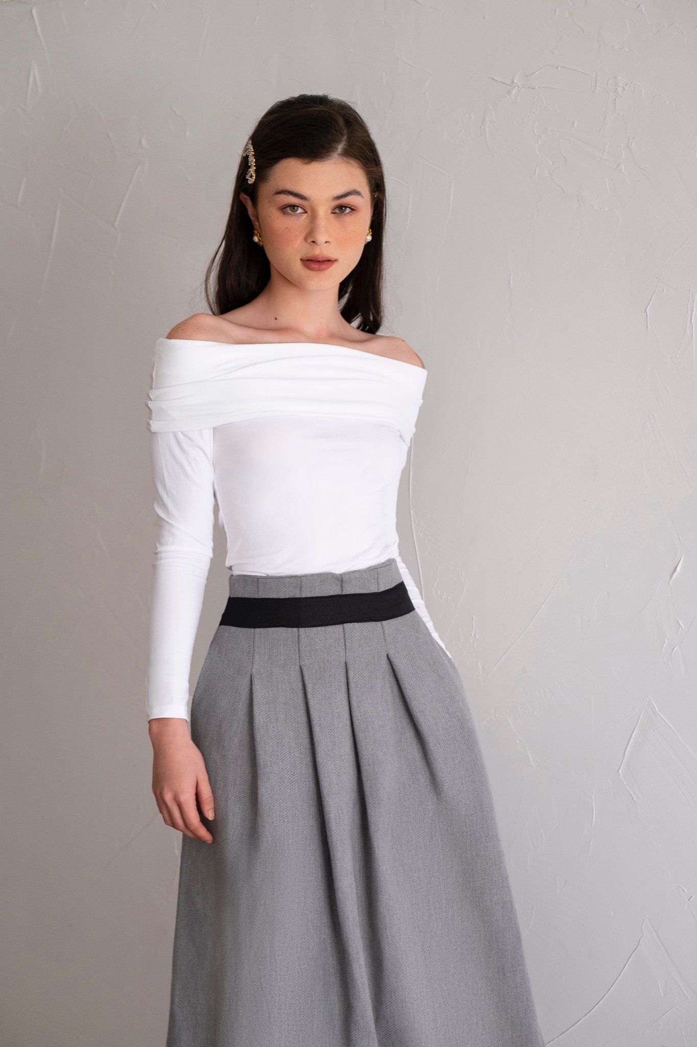 Chân váy dạ xếp ly dài C08