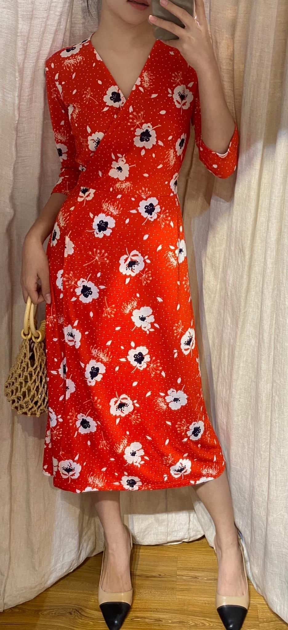 Alexandria Dress - Đầm đỏ hoa trắng D185