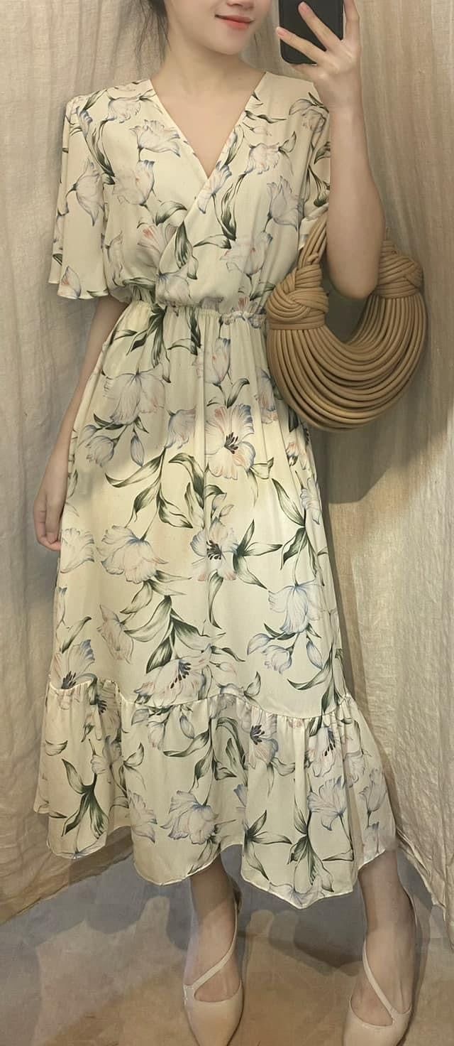 Floral Dress - Đầm voan cổ V in hoa , chun eo - D710