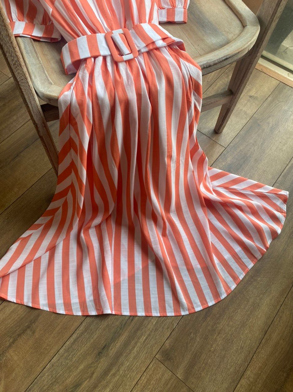 Aurora Dress - Đầm Tay Ngắn Kẻ Sọc Đai Eo D930