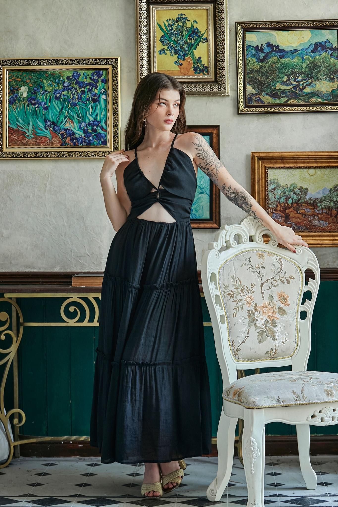 Jessica Dress - Đầm maxi cổ yếm , 2 dây chéo ngực D723