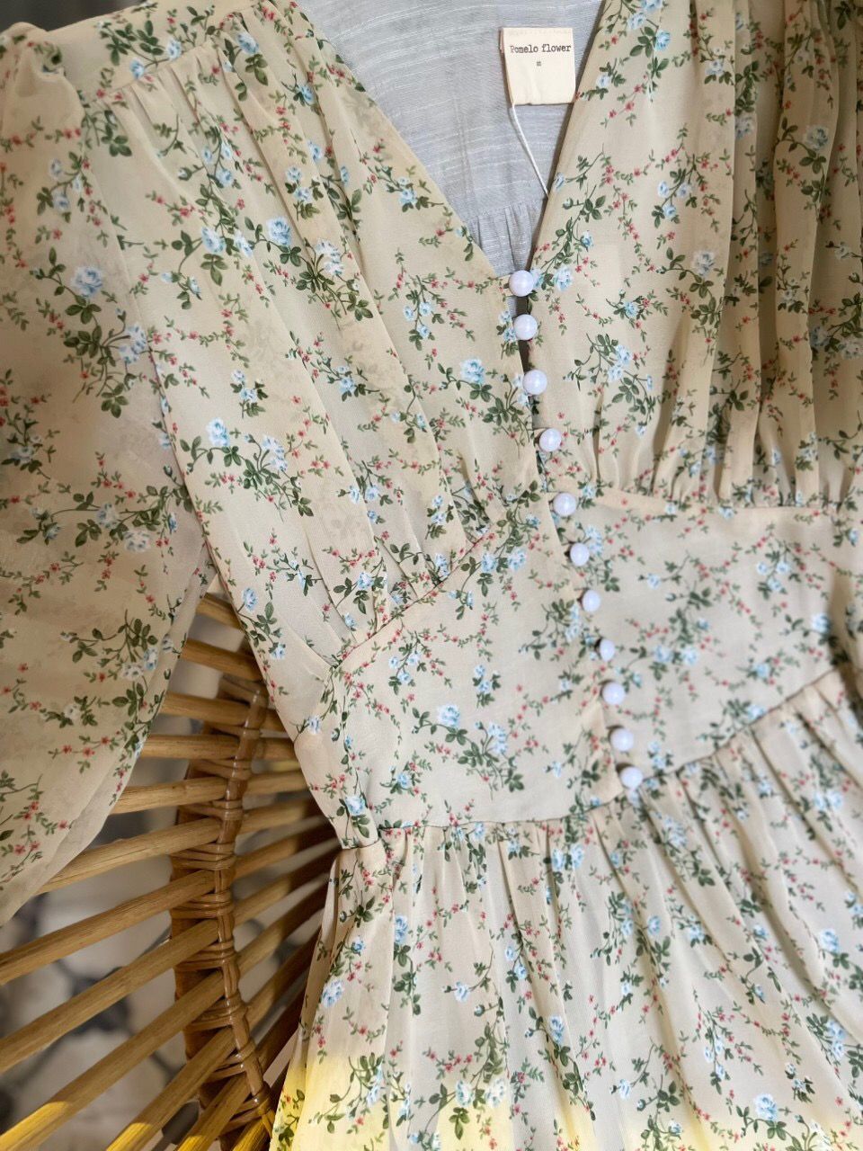 Melina Dress - Đầm voan in hoa có cúc - D01