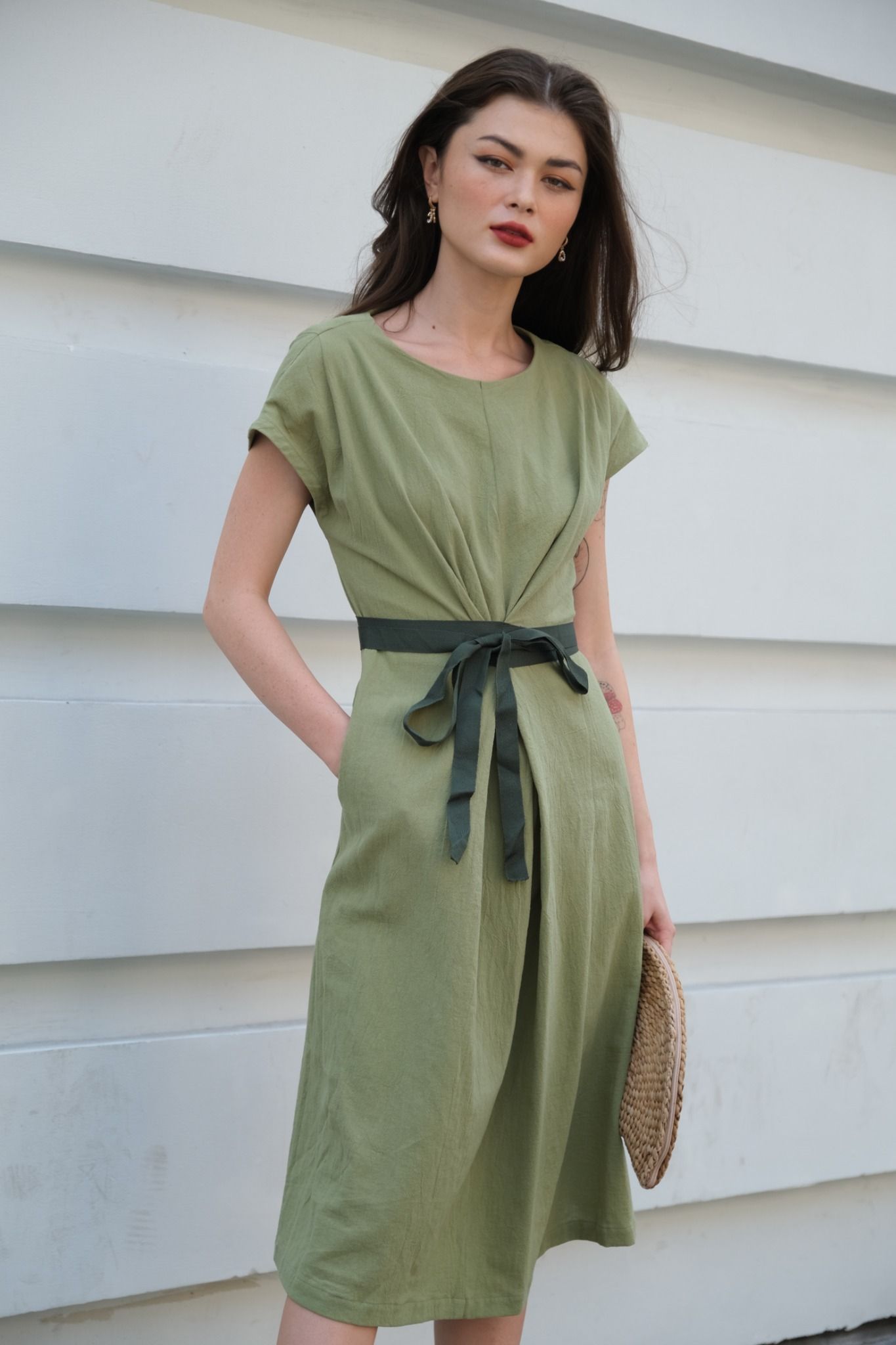Keira Dress - Đầm xanh cổ tròn dây ruy băng buộc eo D403 D404 D405
