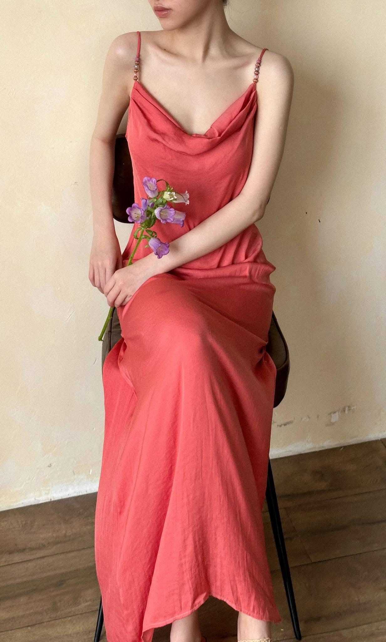 Rosalie Dress - Đầm Lụa 2 Dây Cổ Đổ LA45