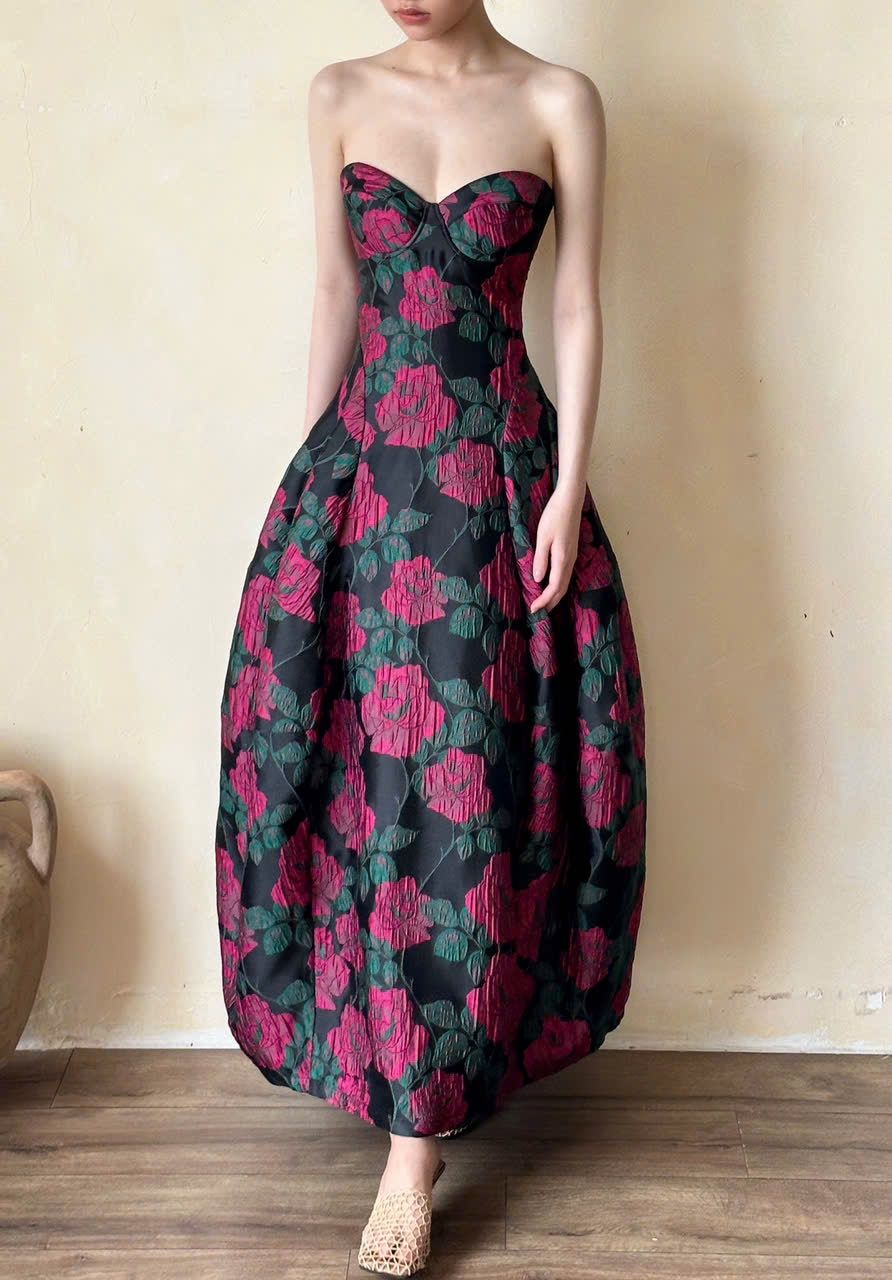 Brigitte Dress - Đầm Corset Hoa Hồng D0129