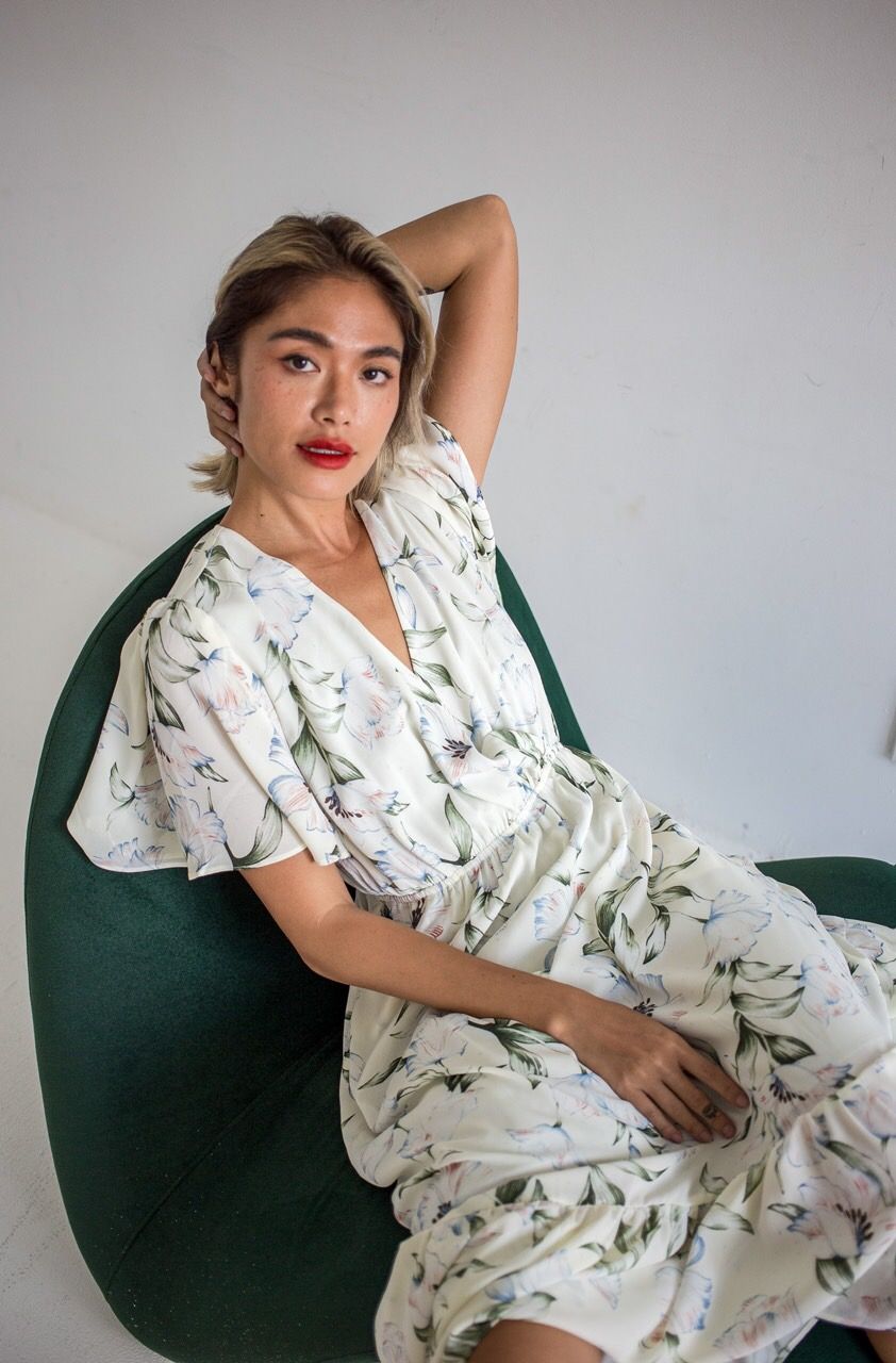 Floral Dress - Đầm voan cổ V in hoa , chun eo - D710