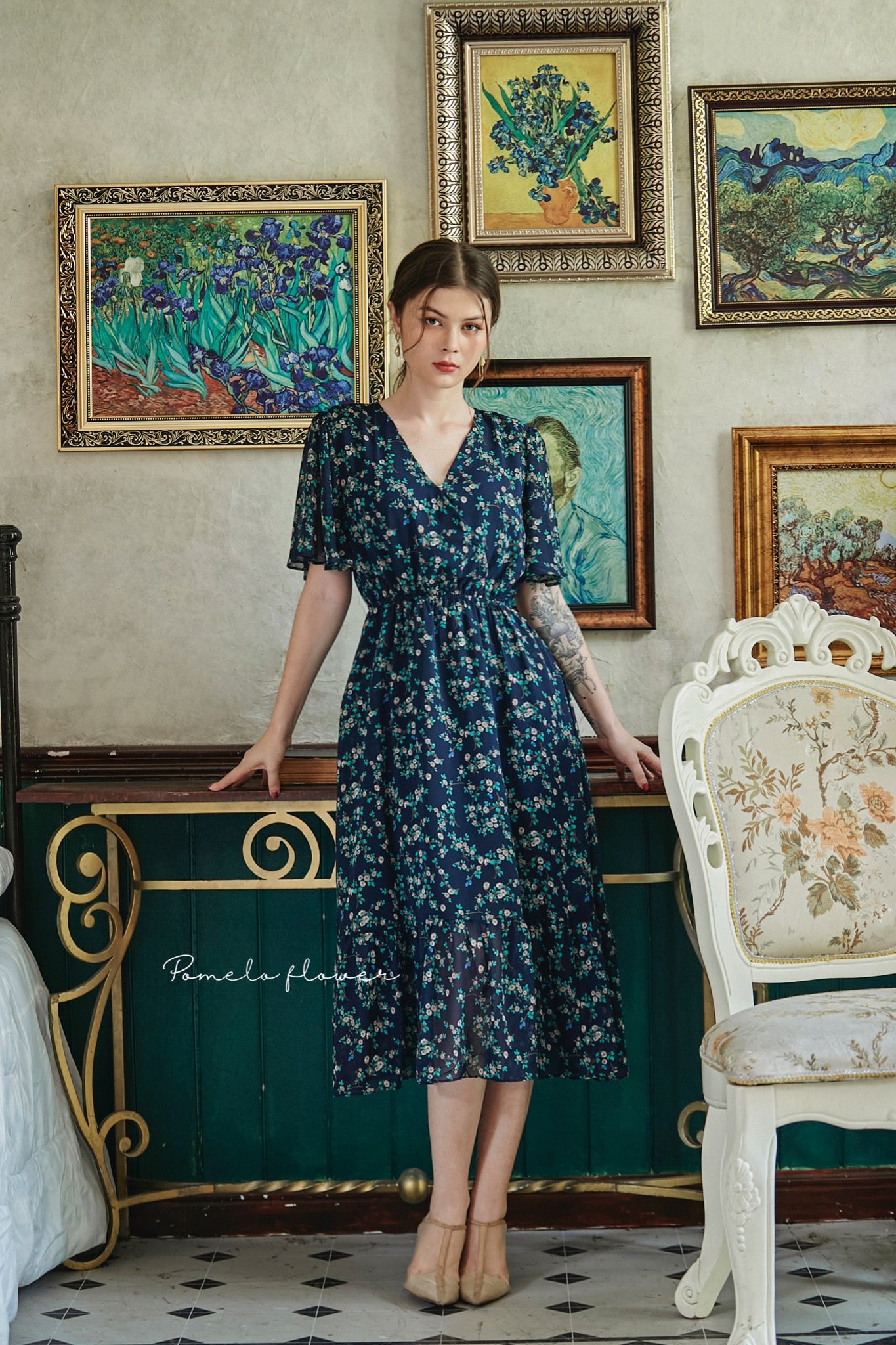 Floral Dress - Đầm voan cổ V in hoa , chun eo - D710