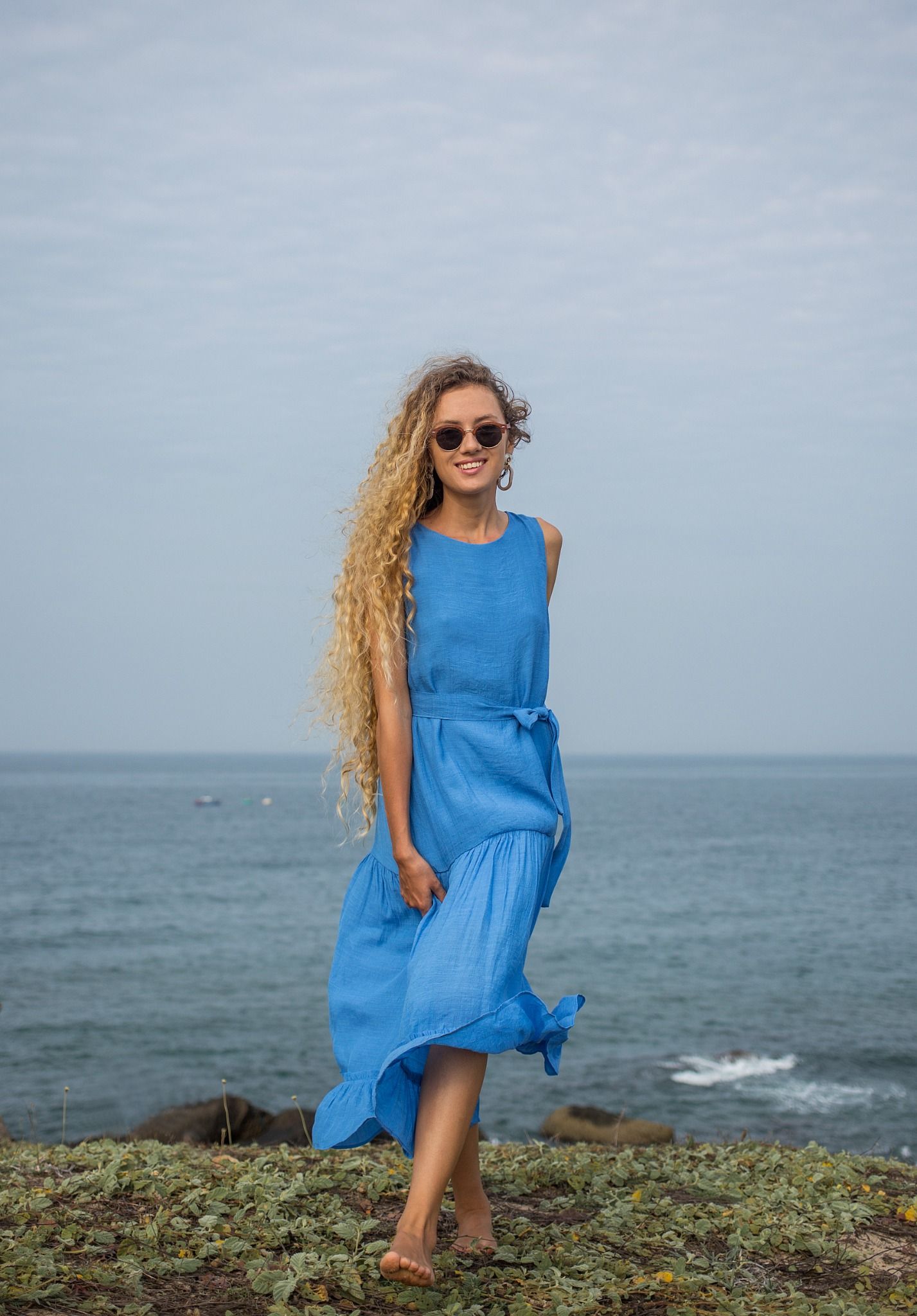 Angela Dress - Đầm xô lụa sát nách xanh biển D45
