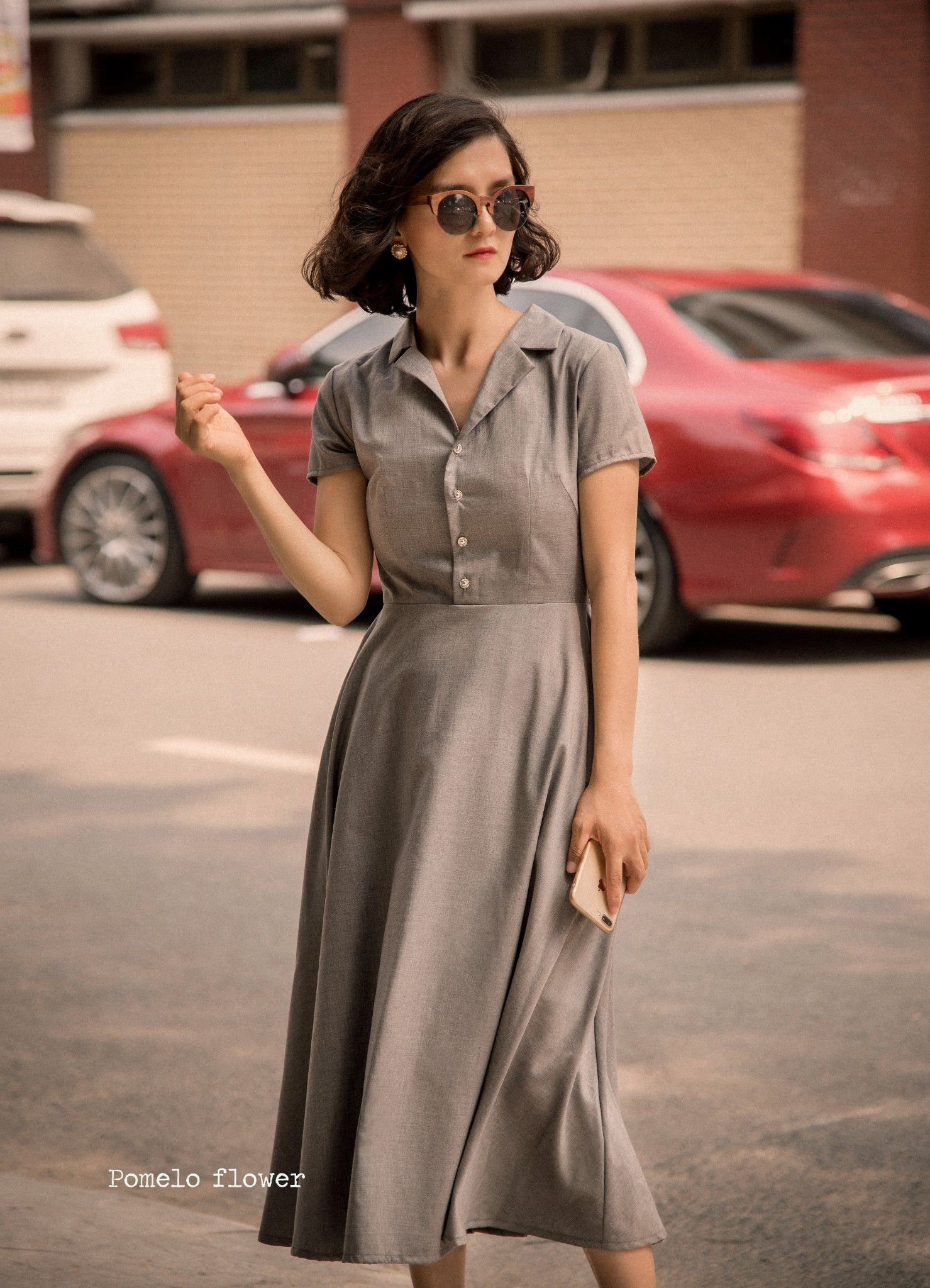 Dorothy Dress - Đầm xám cổ vest D377