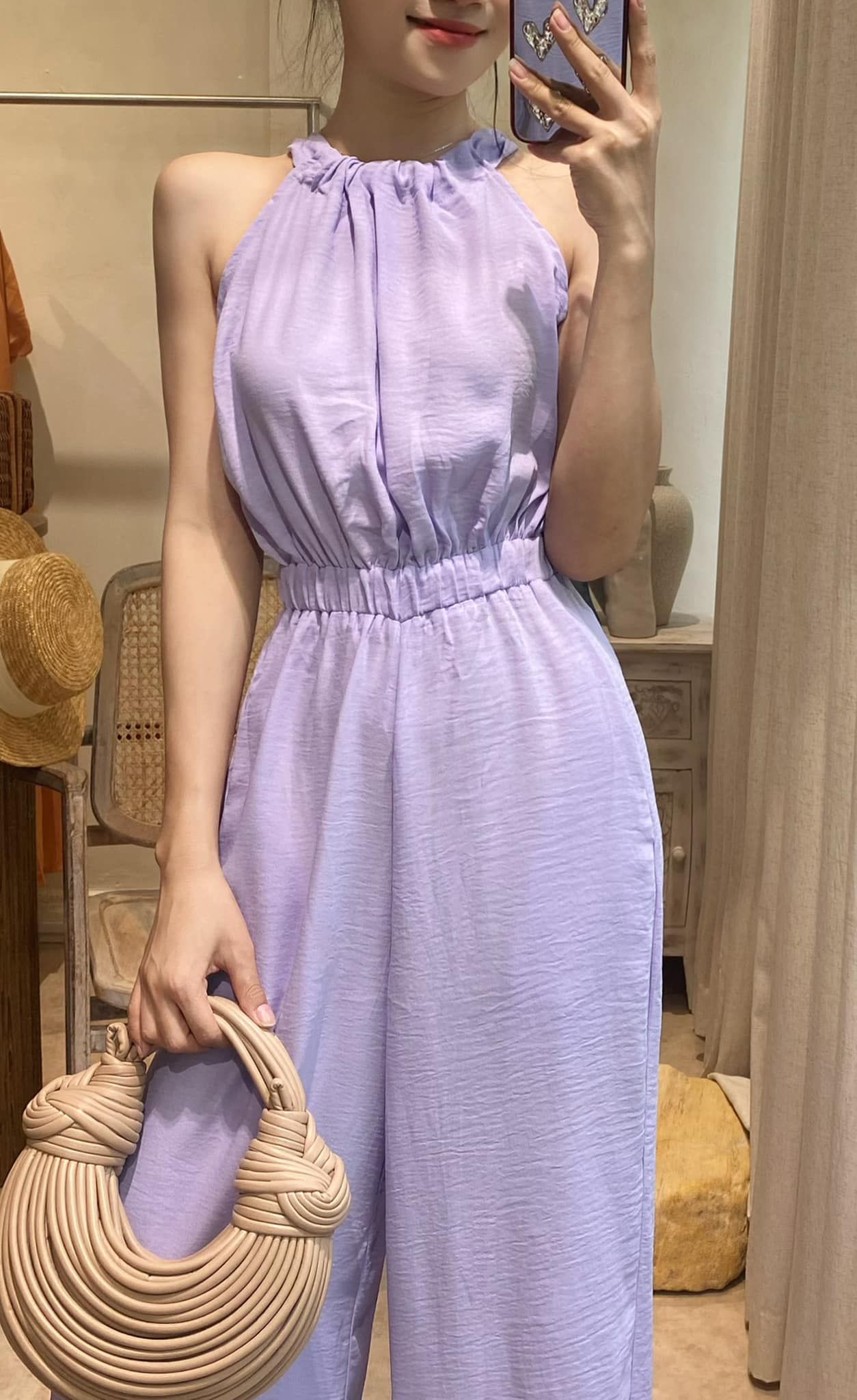 Lavender jumpsuit_ Jump yếm cột cổ - Tím D683