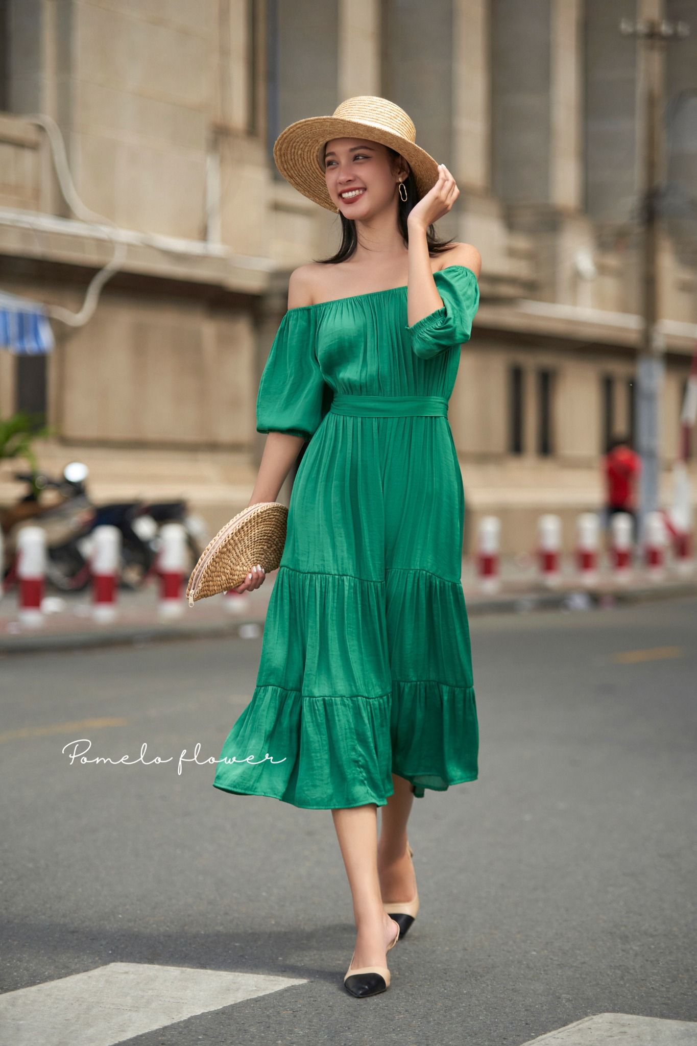 EMMIE DRESS - Đầm Trễ Vai lụa các màu - D625