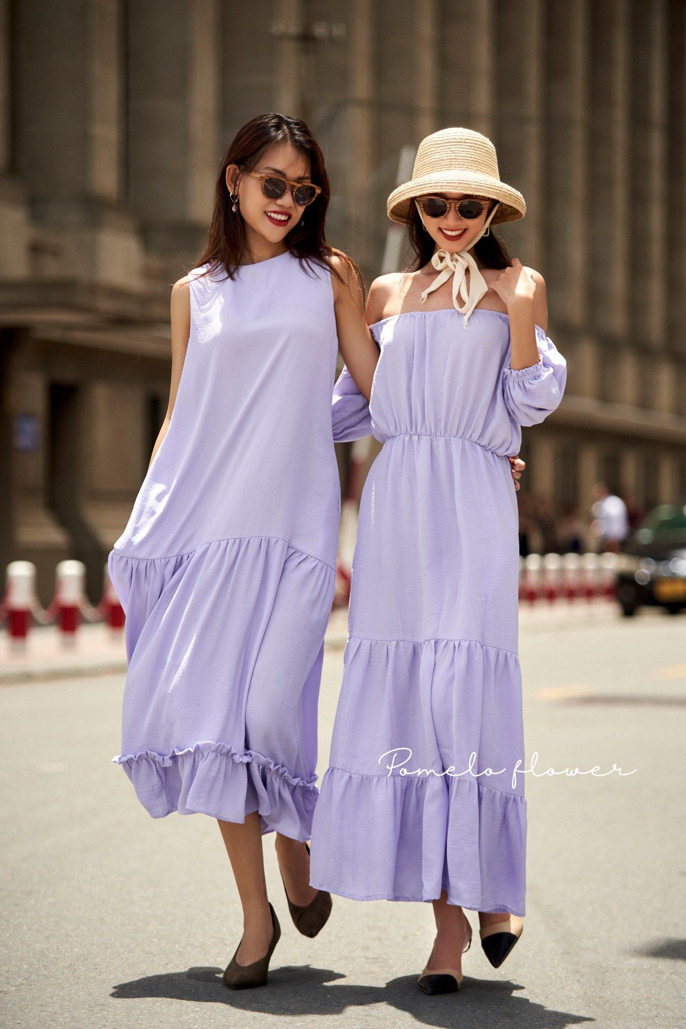 Emily Dress - Đầm xô lụa trễ vai tím D067 D068 D526 D527