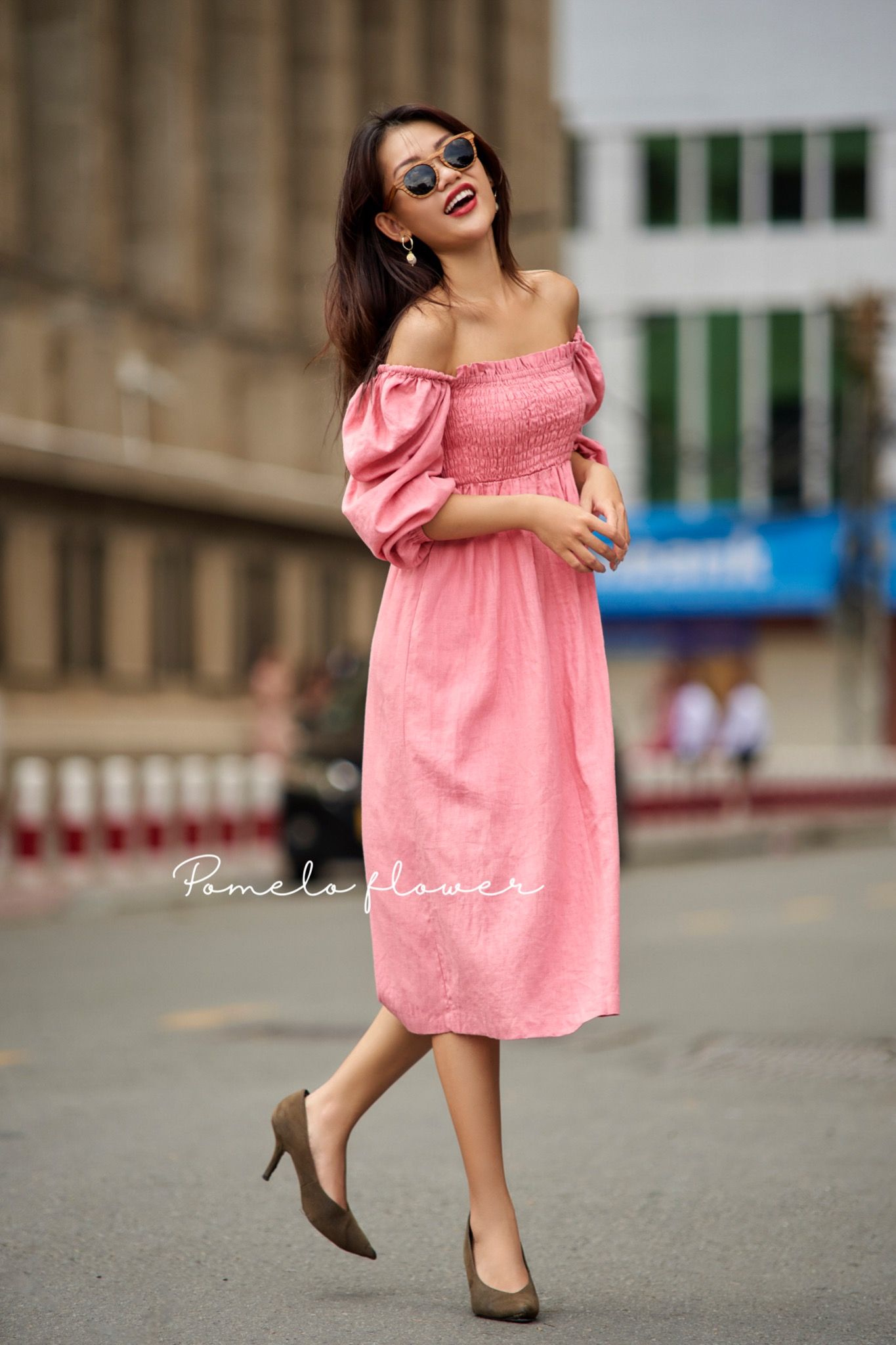 Cottage Linen Dress- Đầm linen tay lửng bo thun ngực D74