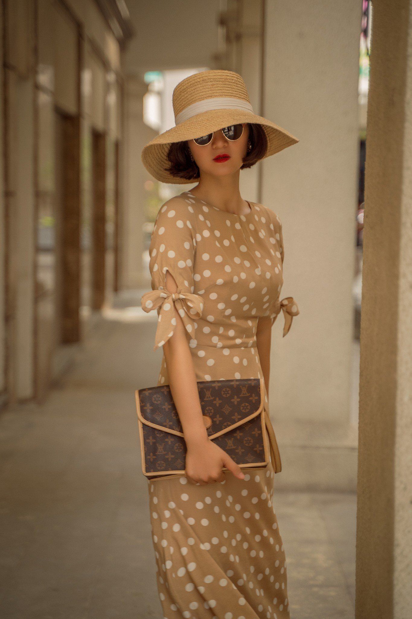 Rylie Dress - Đầm chấm bi tay thắt nơ D246