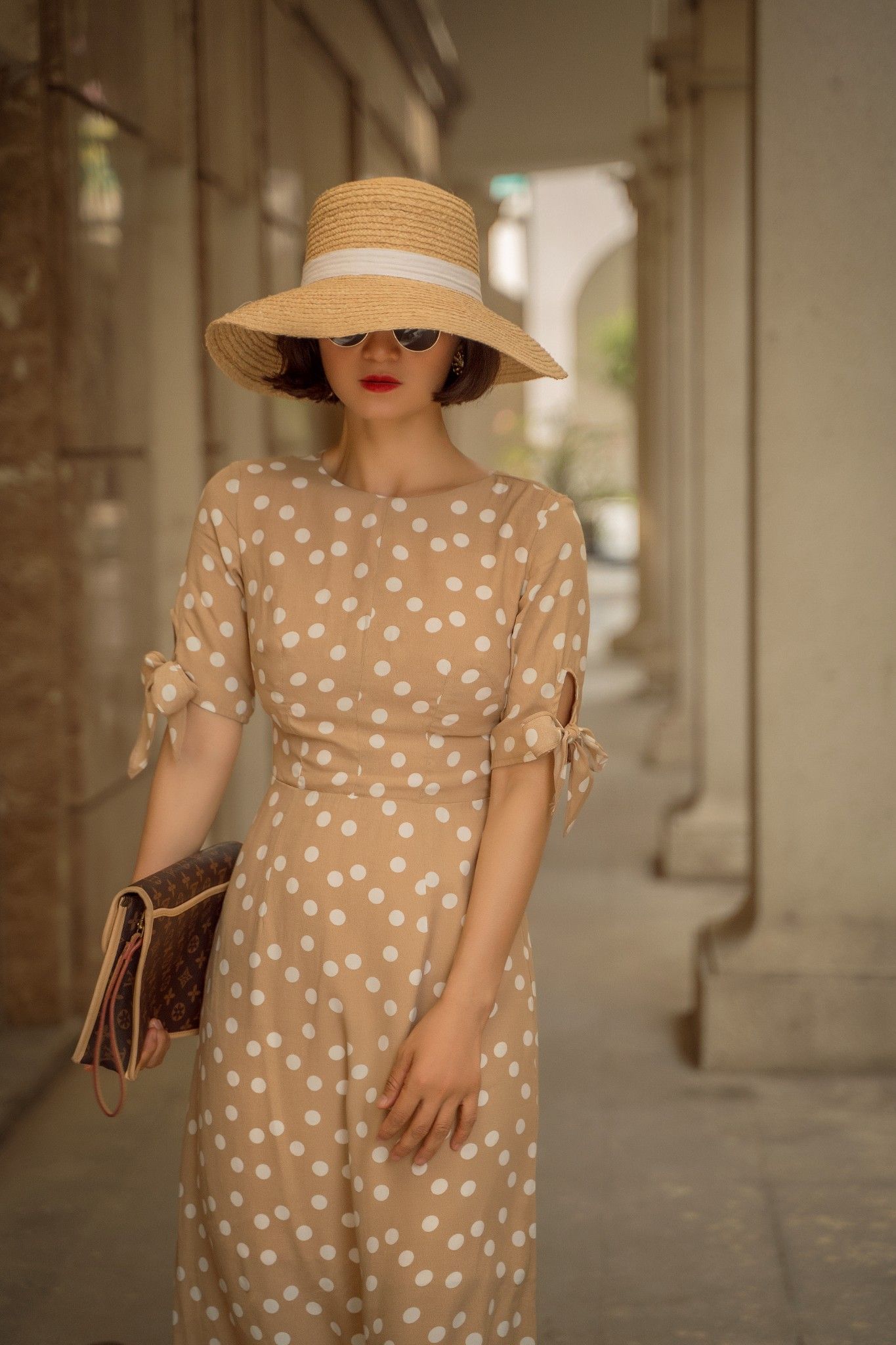 Rylie Dress - Đầm chấm bi tay thắt nơ D246