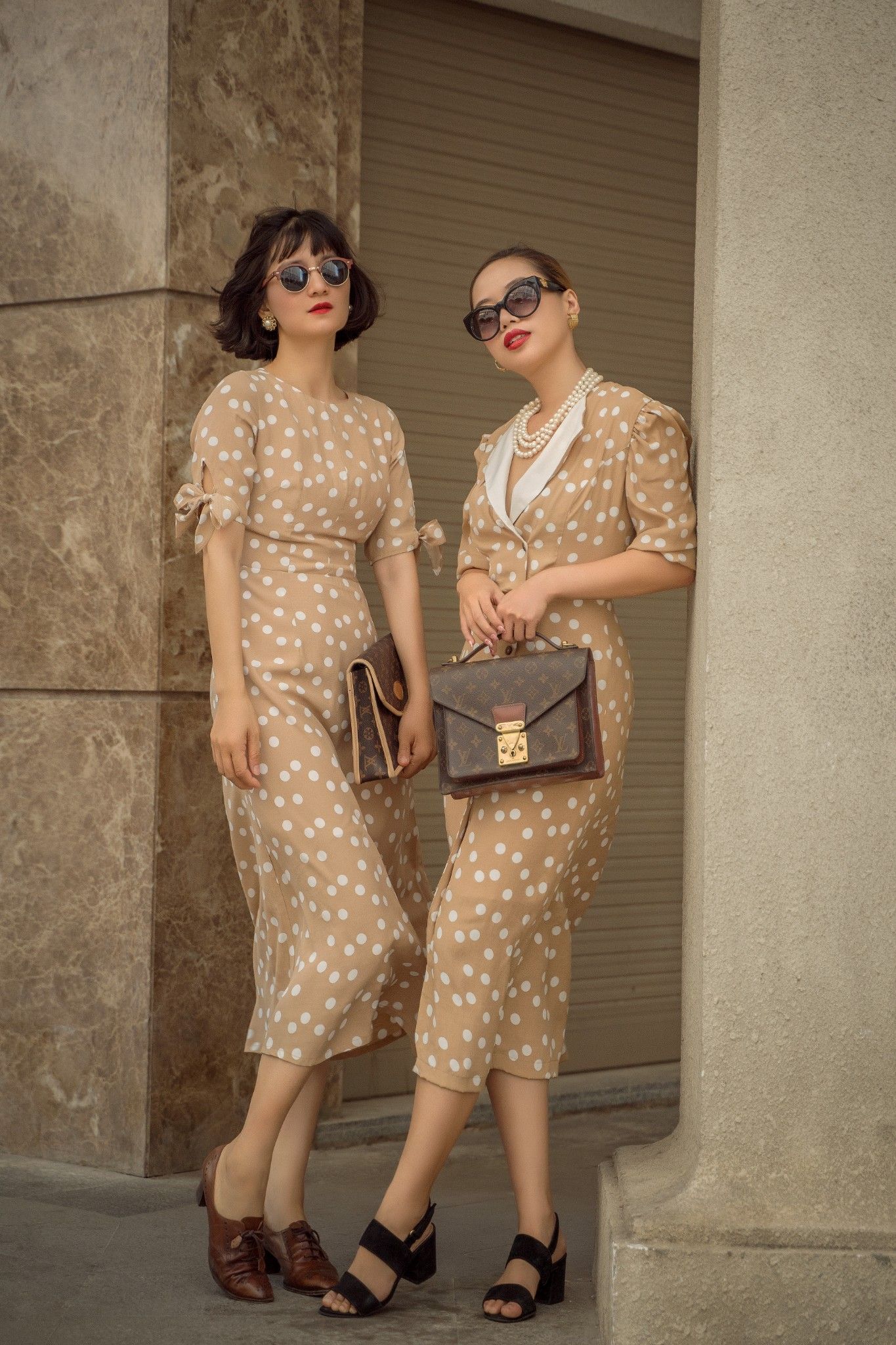 Rylie Dress - Đầm chấm bi tay thắt nơ D246