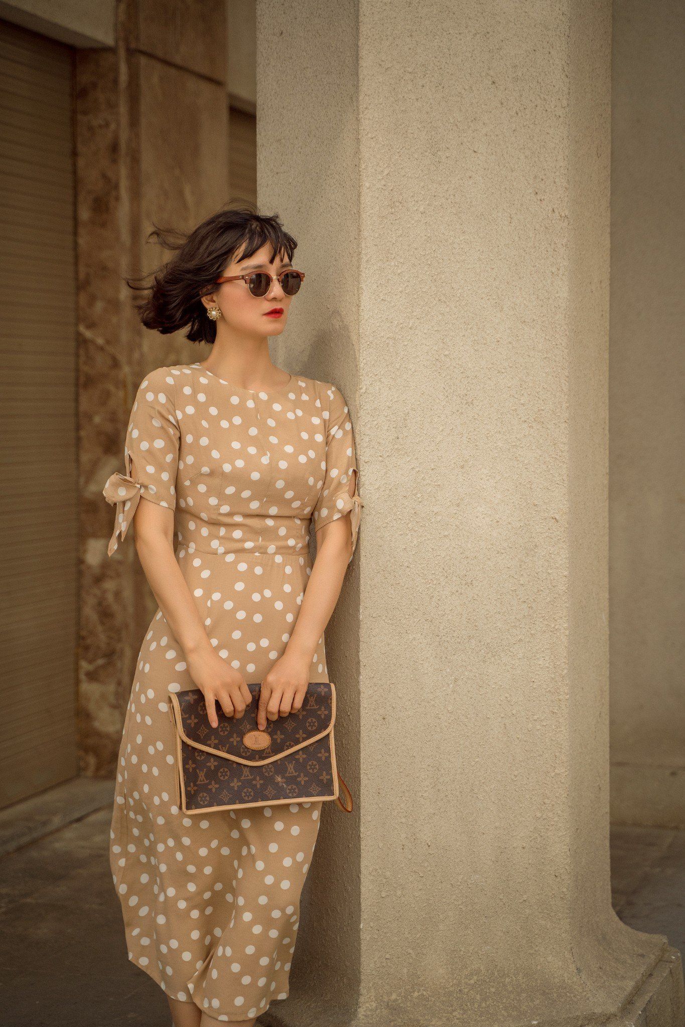 Rylie Dress - Đầm chấm bi tay thắt nơ D246