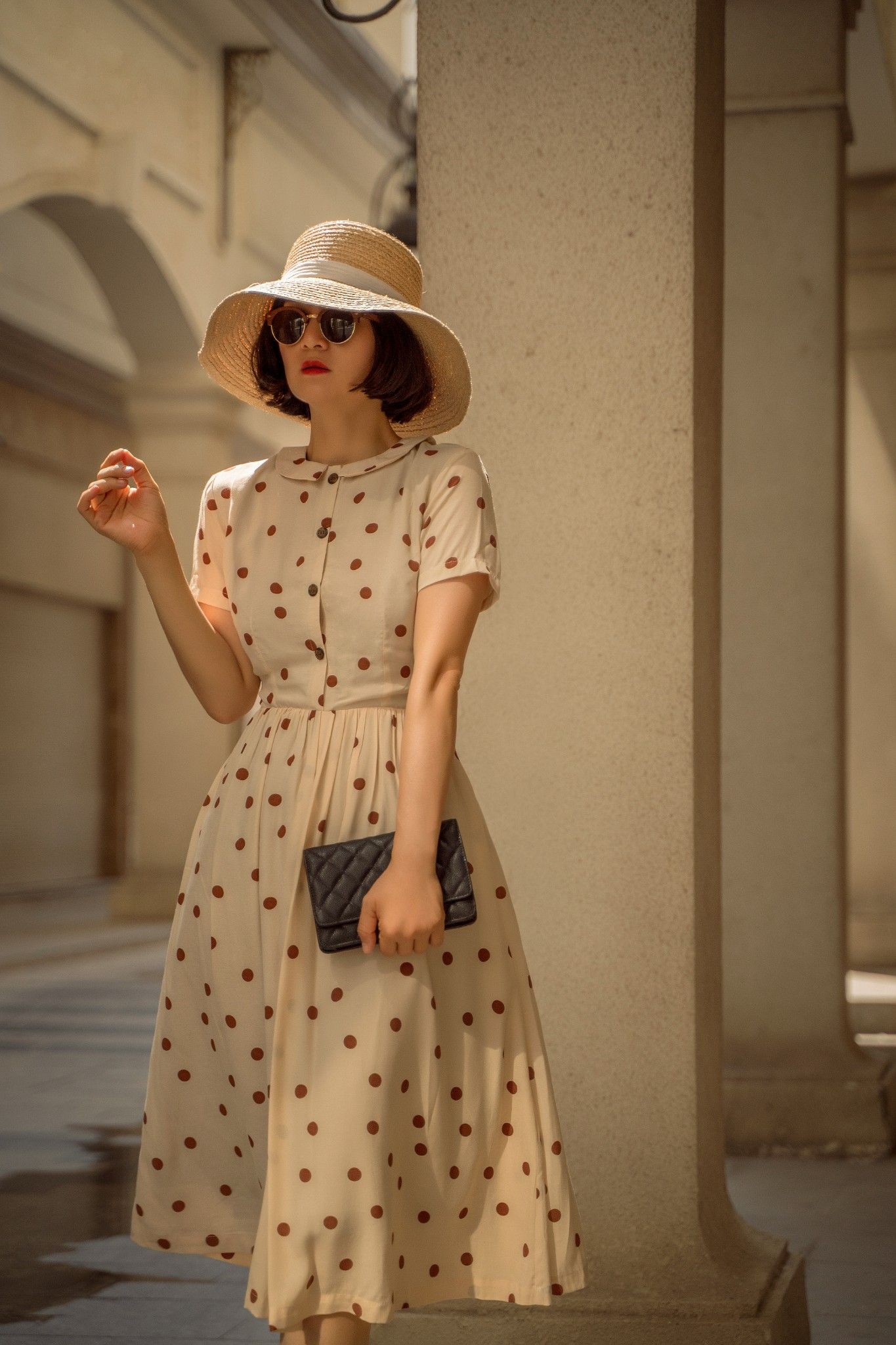 Serena Dress - Đầm chấm bi cổ sen D243 D244