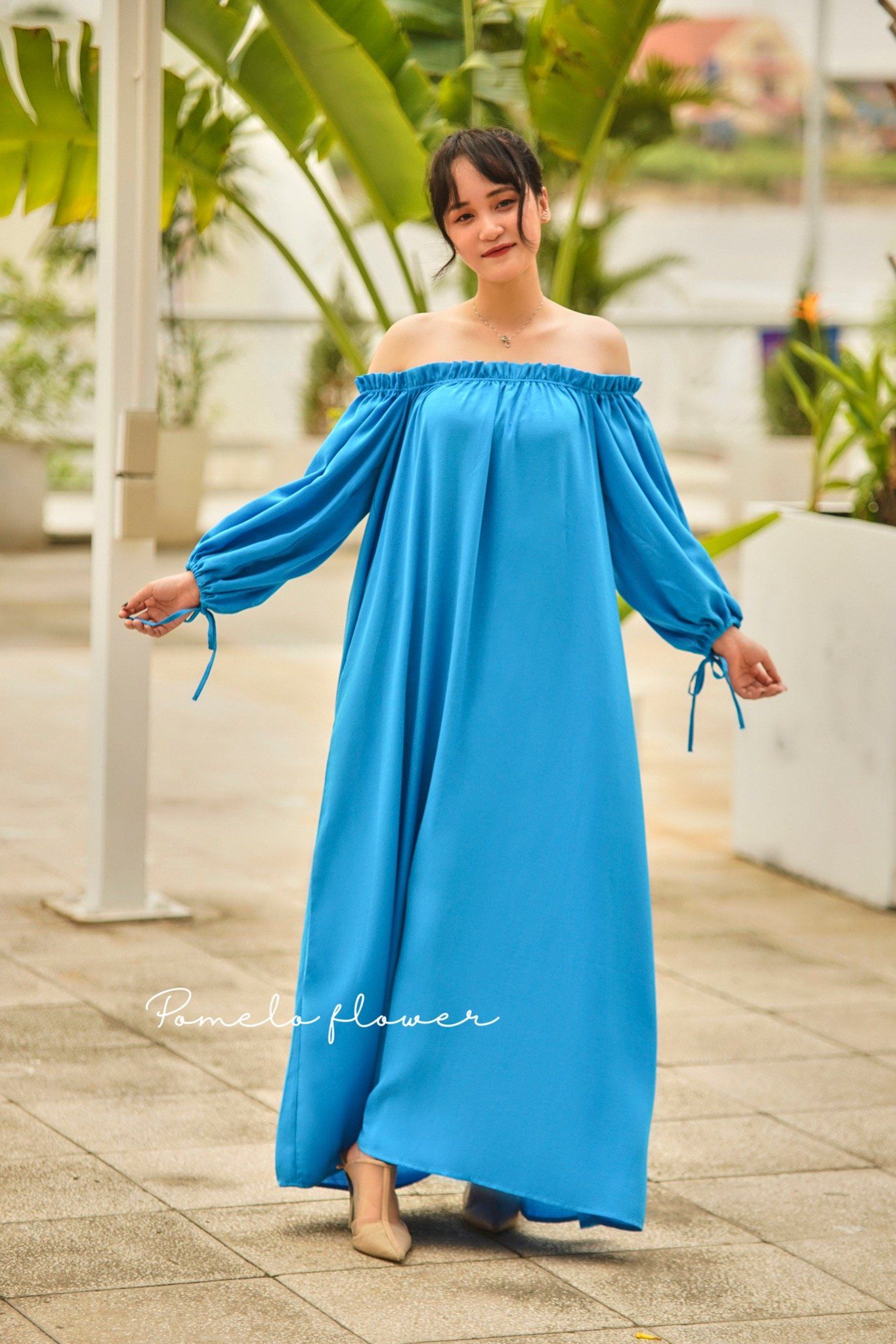 Carly Dress - Đầm suông trễ vai tay lỡ buộc nơ D454