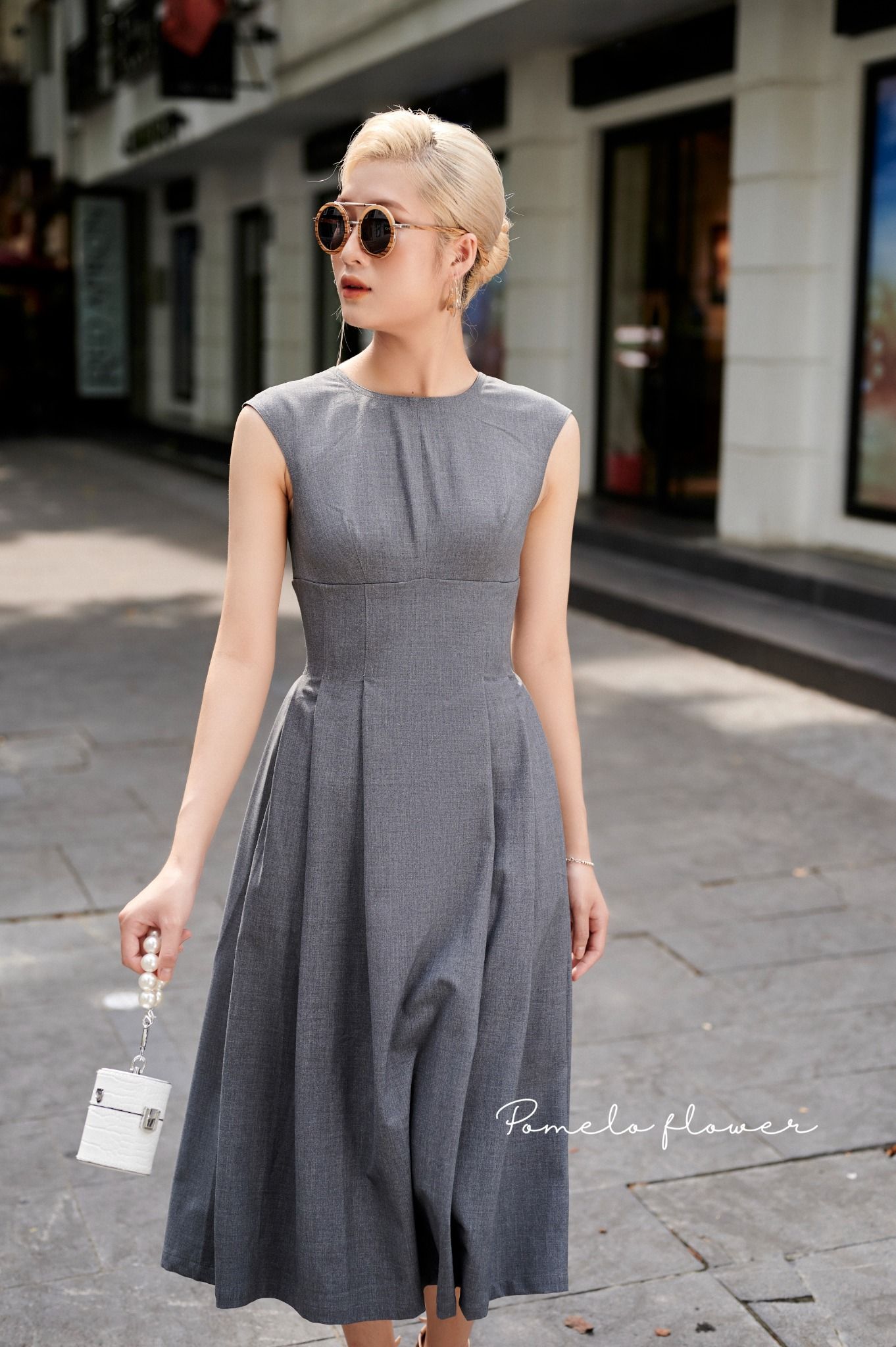 POQ79 - Đầm sát nách chữ A - xám Liana Dress