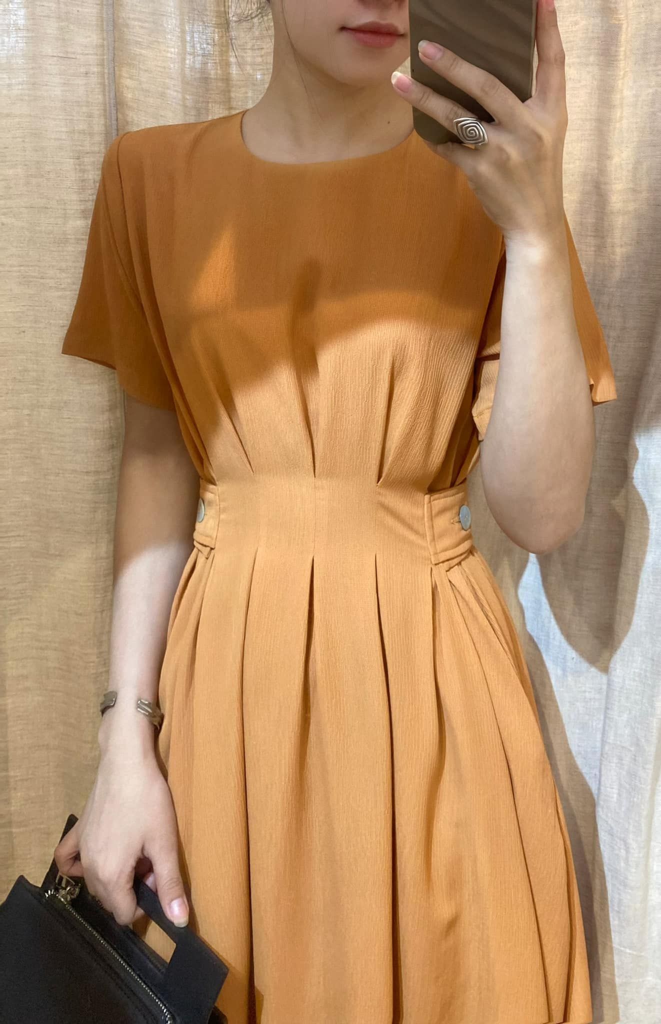Mie Dress - Đầm Tay Ngắn Nơ Eo E76