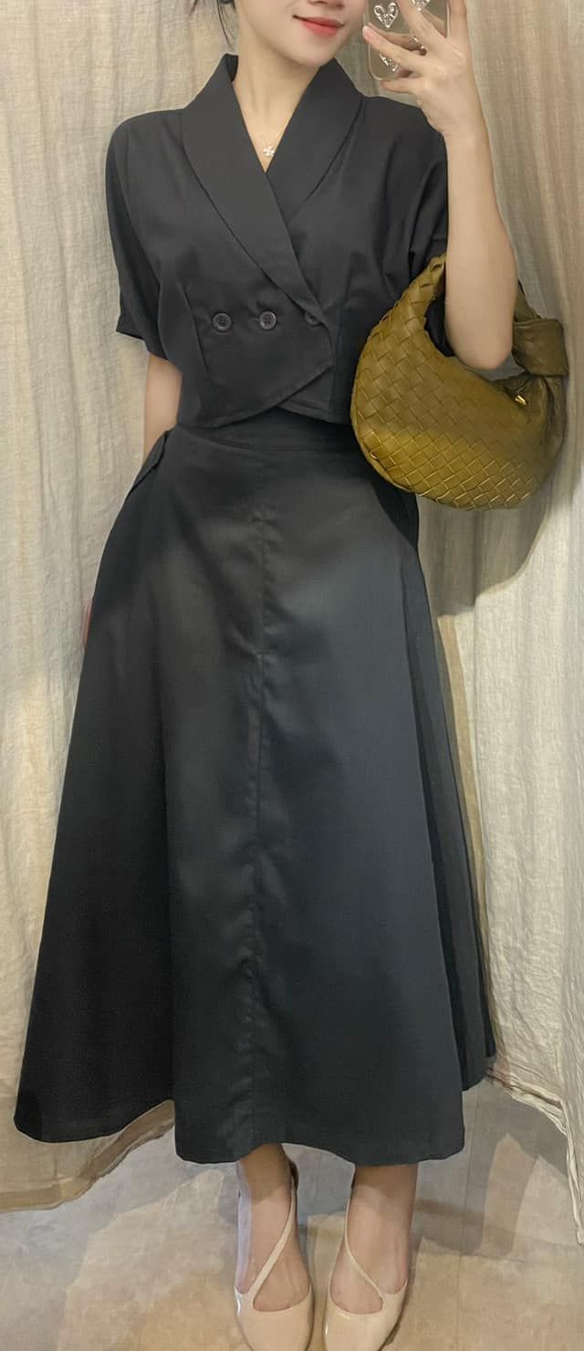 Olive Set - Set xám cổ vest có 3 nút ngang (set) S10