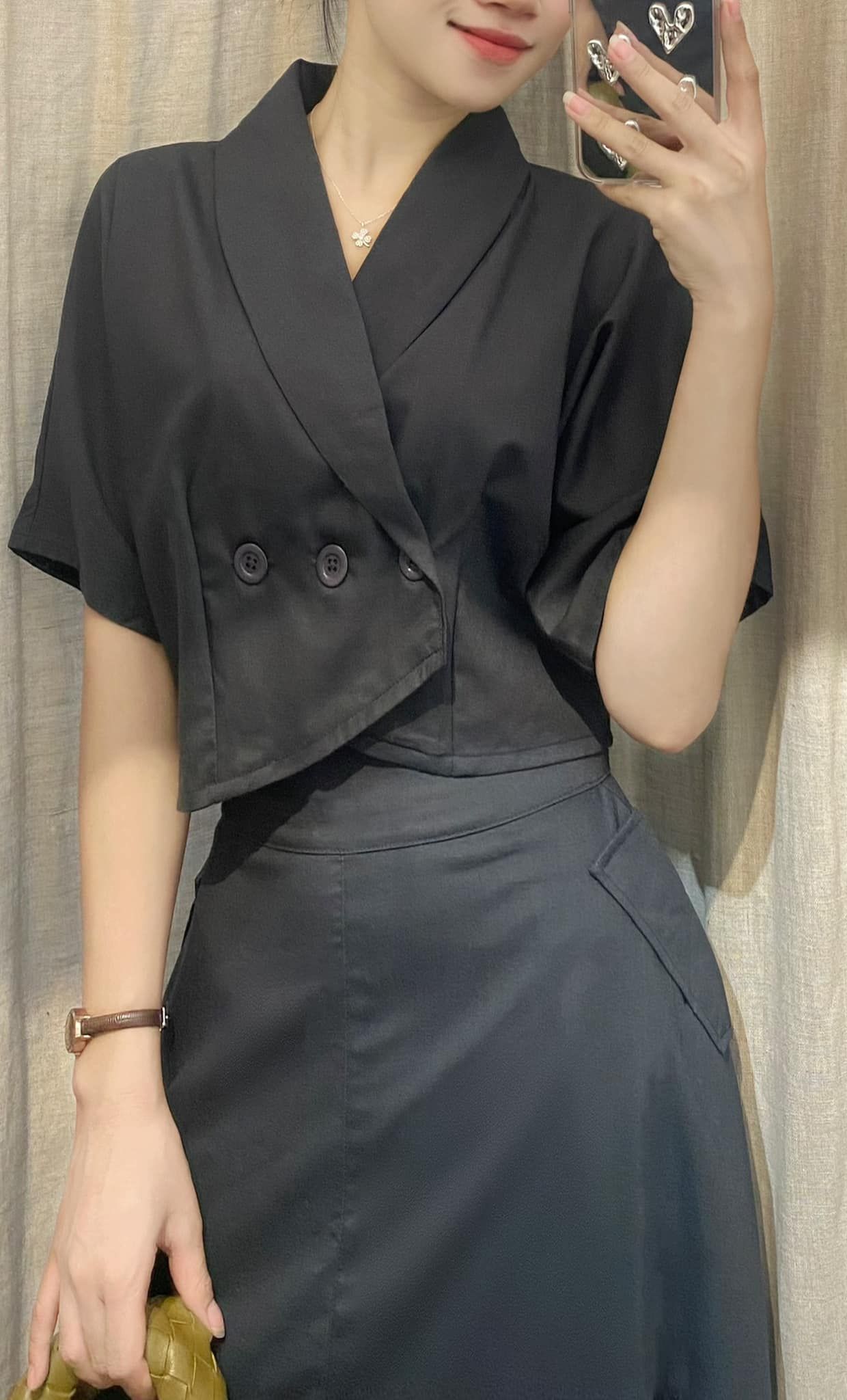 Olive Set - Set xám cổ vest có 3 nút ngang (set) S10