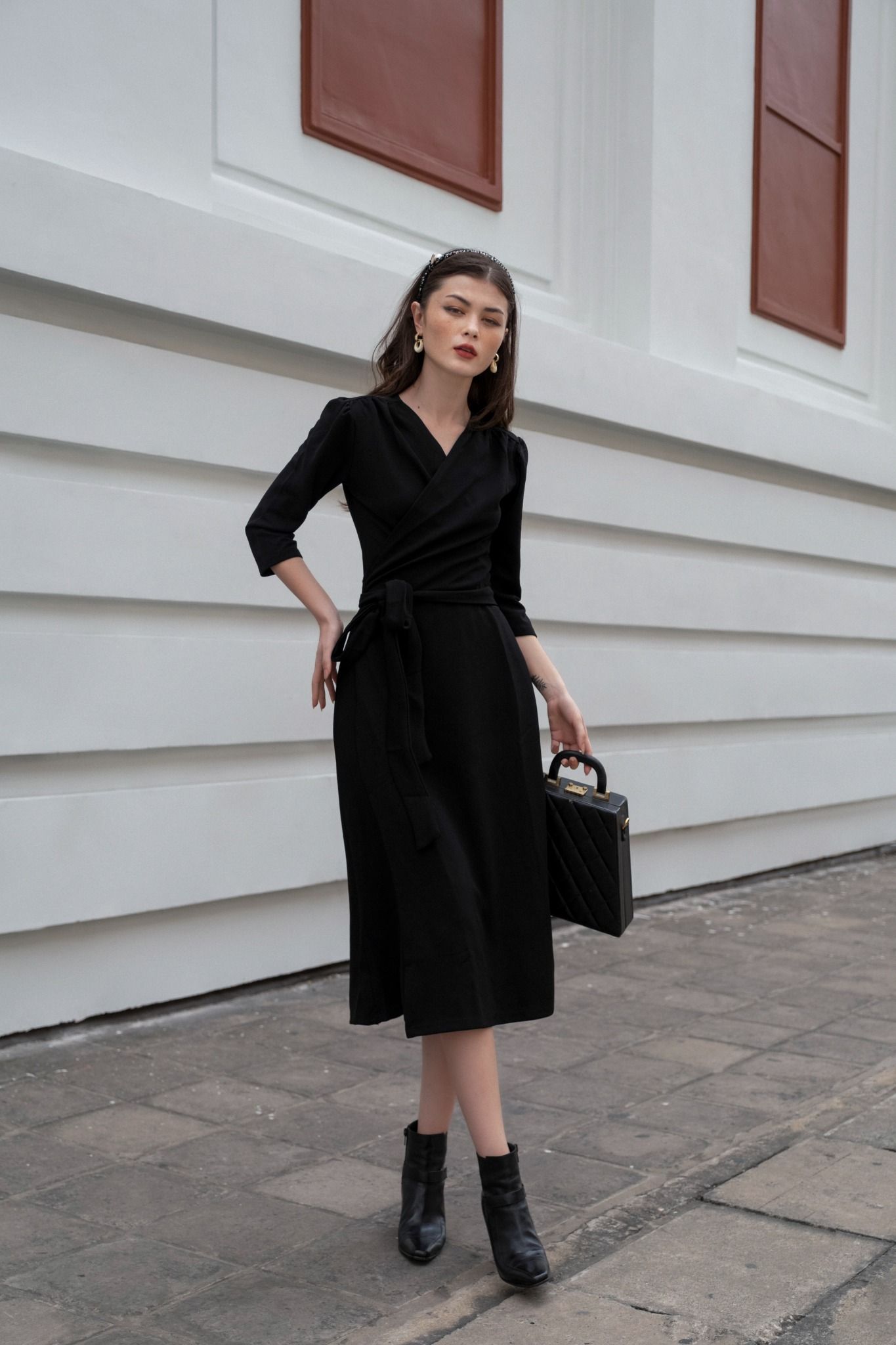 London Dress - Đầm thun xốp đắp chéo tay lửng D025 -> D027