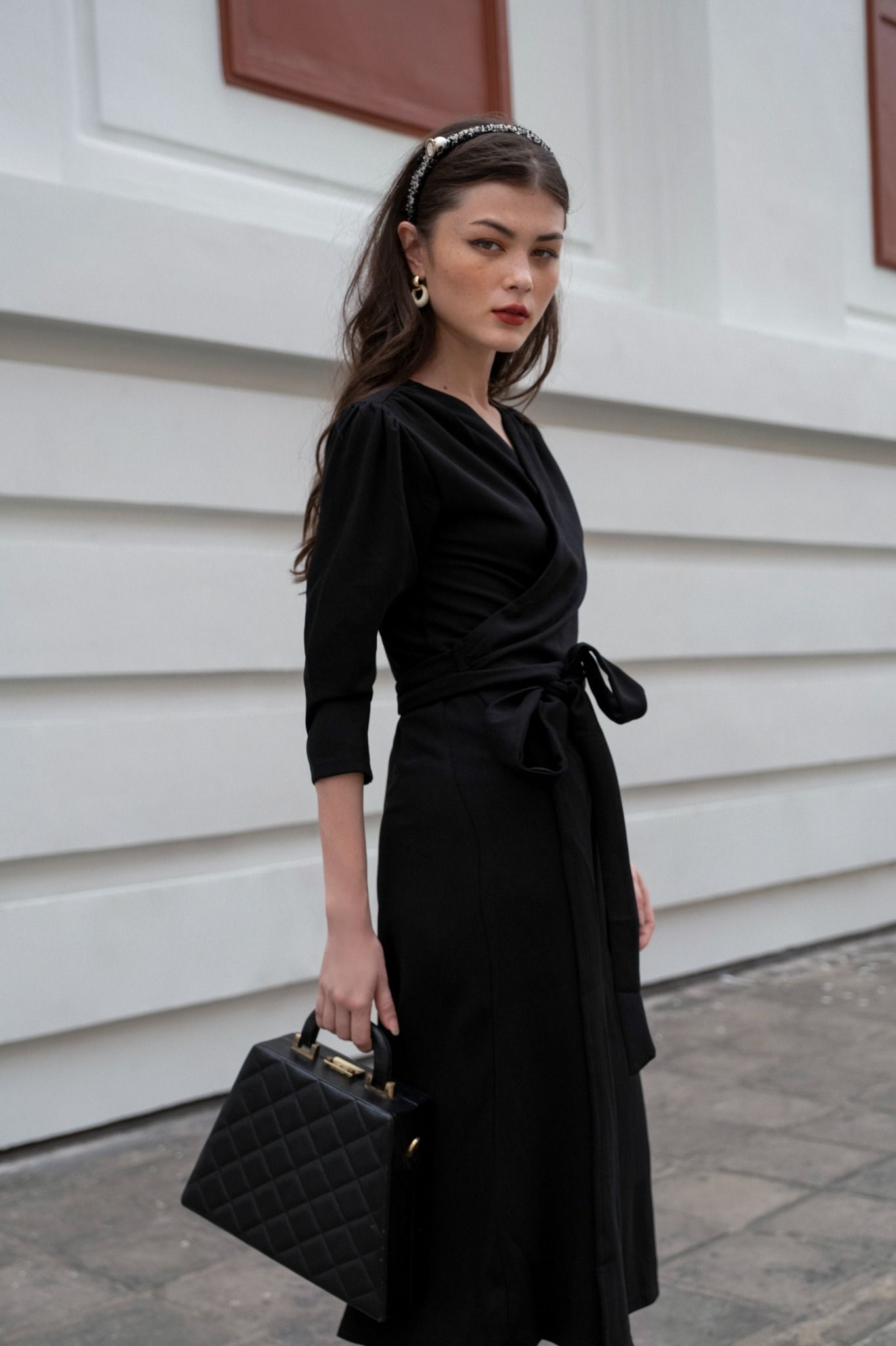 London Dress - Đầm thun xốp đắp chéo tay lửng D025 -> D027