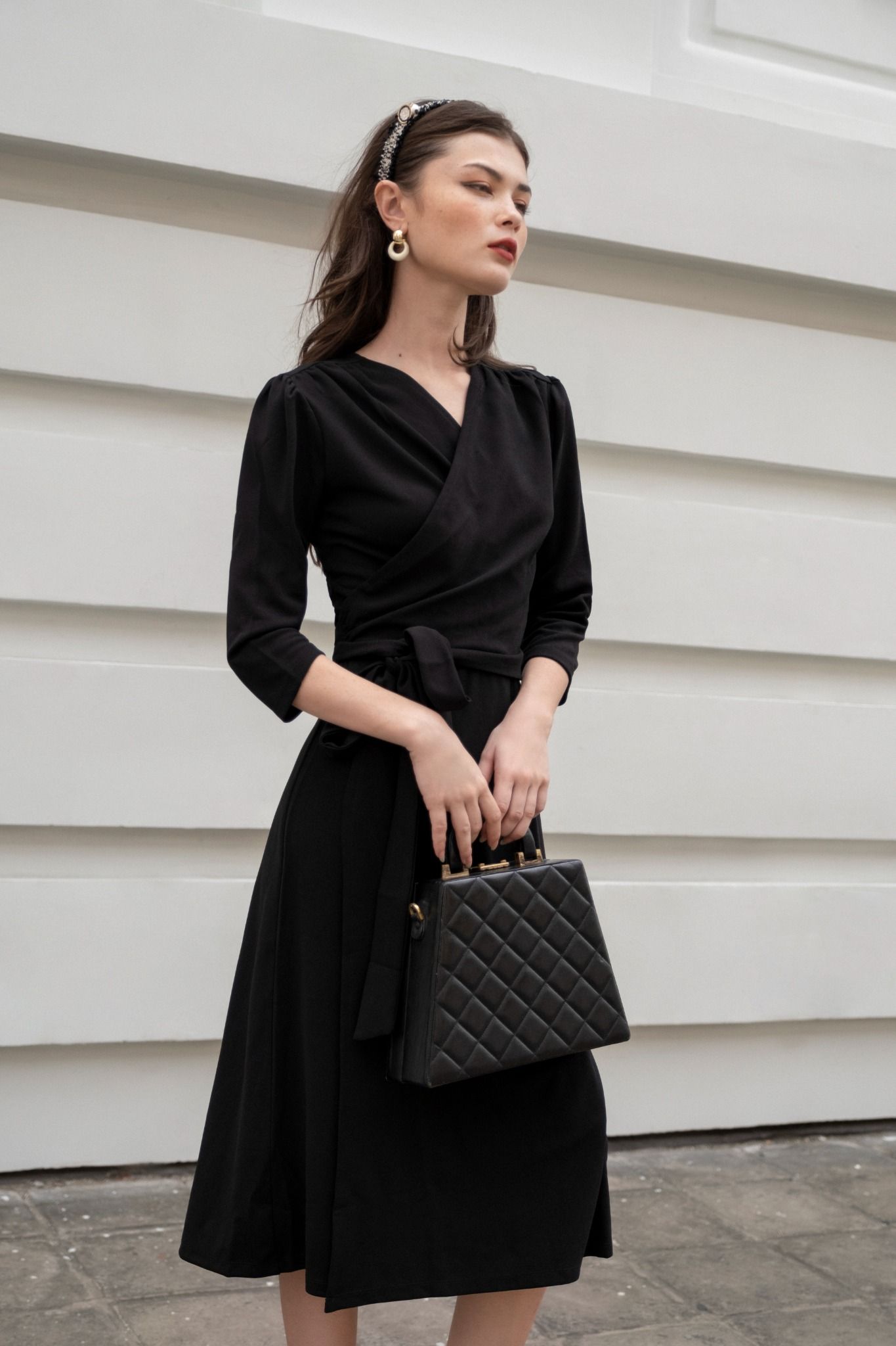 London Dress - Đầm thun xốp đắp chéo tay lửng D025 -> D027