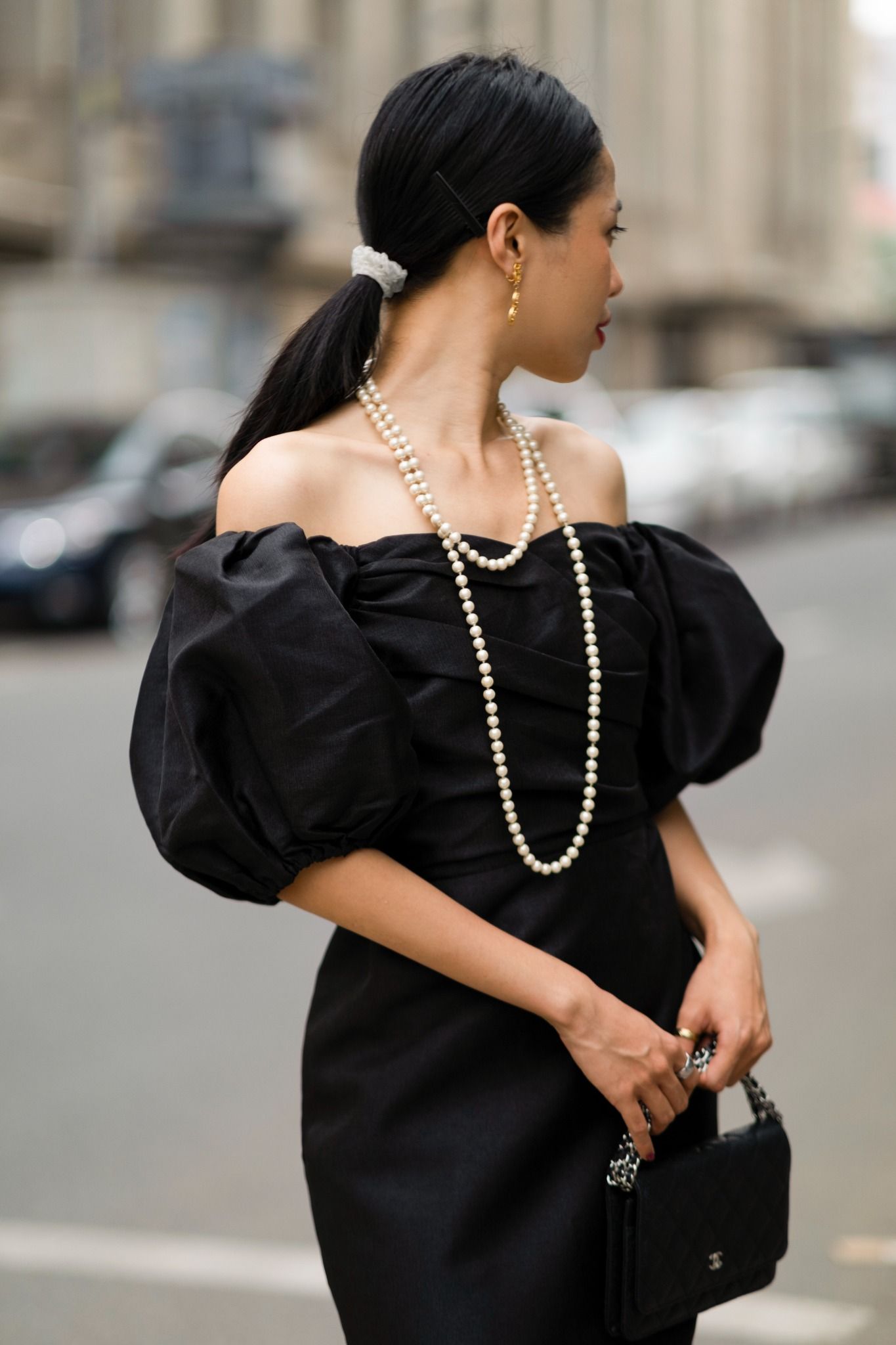 Elaina Dress - Đầm tafta tay phồng giả đắp vạt D94