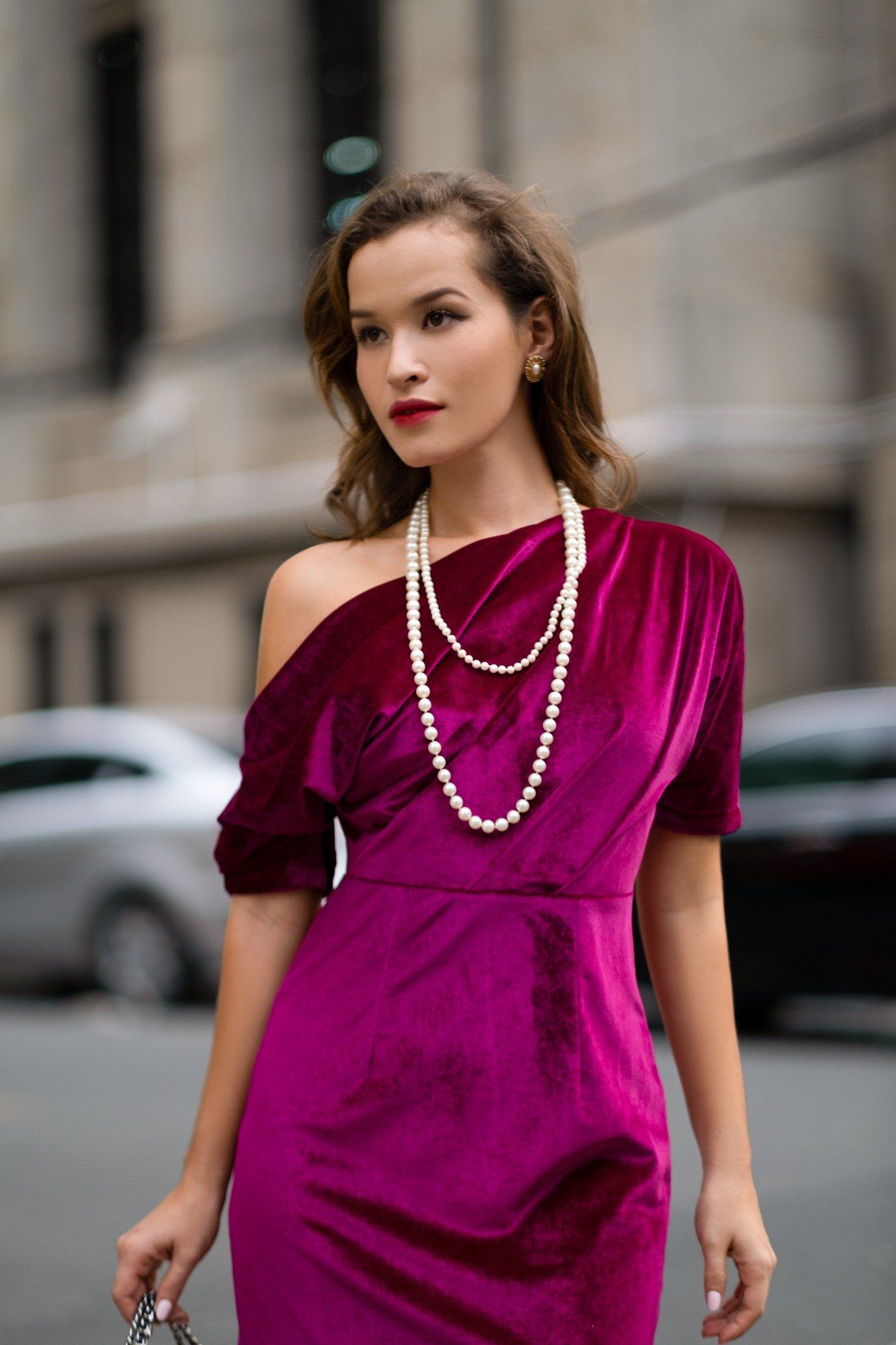 Mariana Dress - Đầm Body nhung mềm lệch vai D83