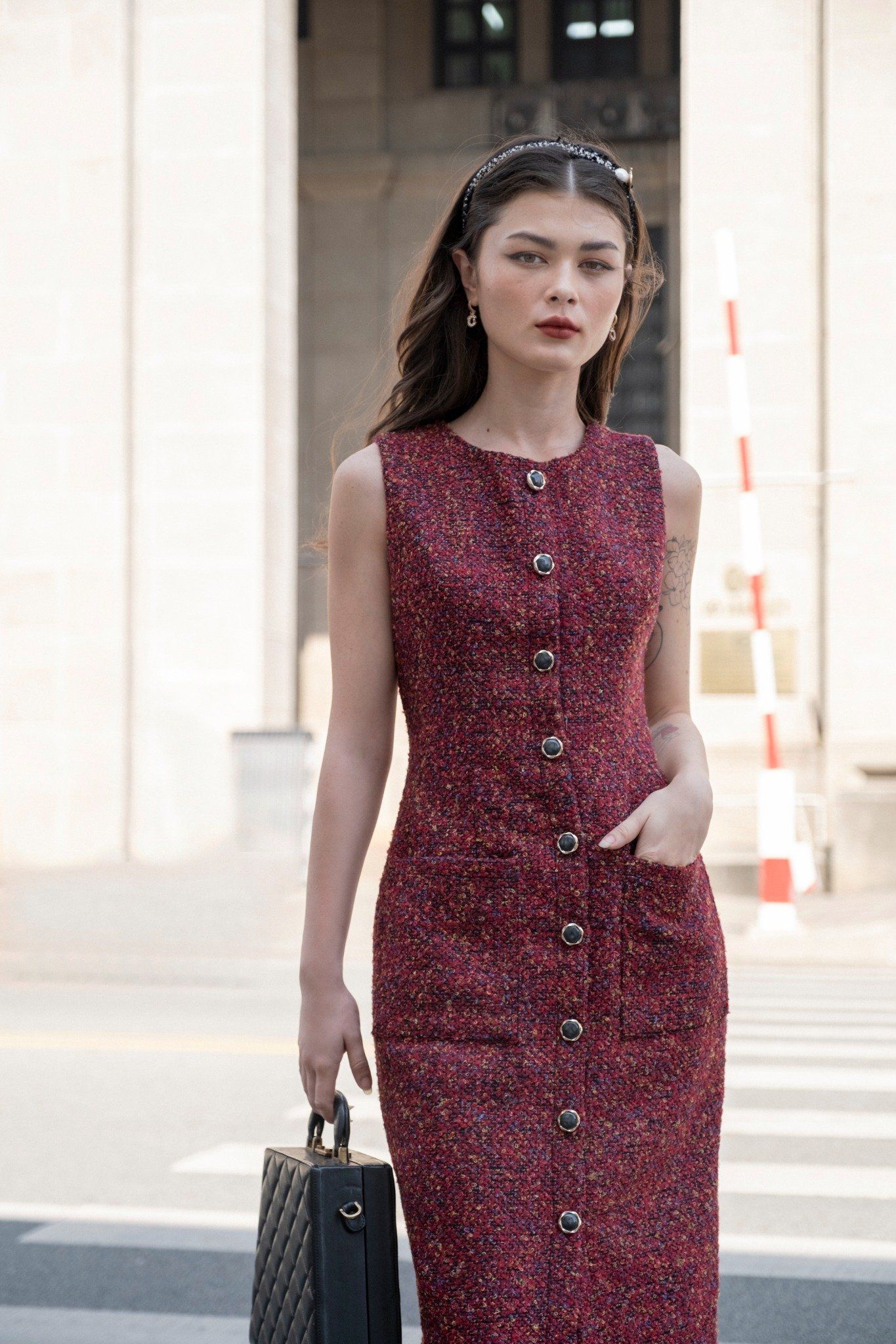 Giselle Dress - Đầm body tweed hàng cúc, hai túi D001 D002
