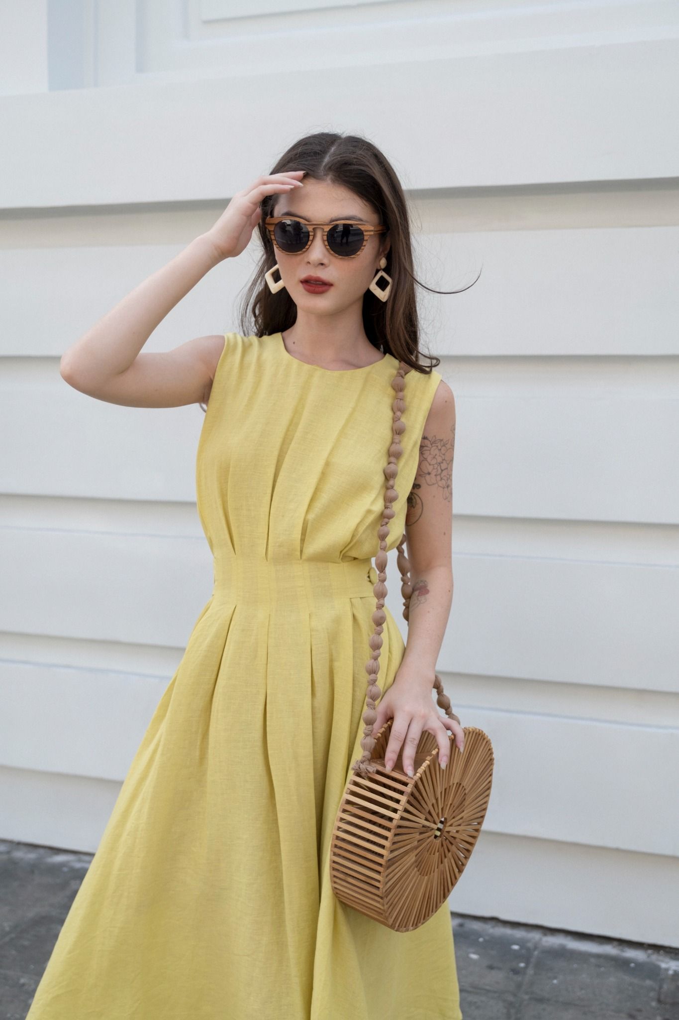 Evelyn Dress - Đầm sát nách, xếp ly eo D938