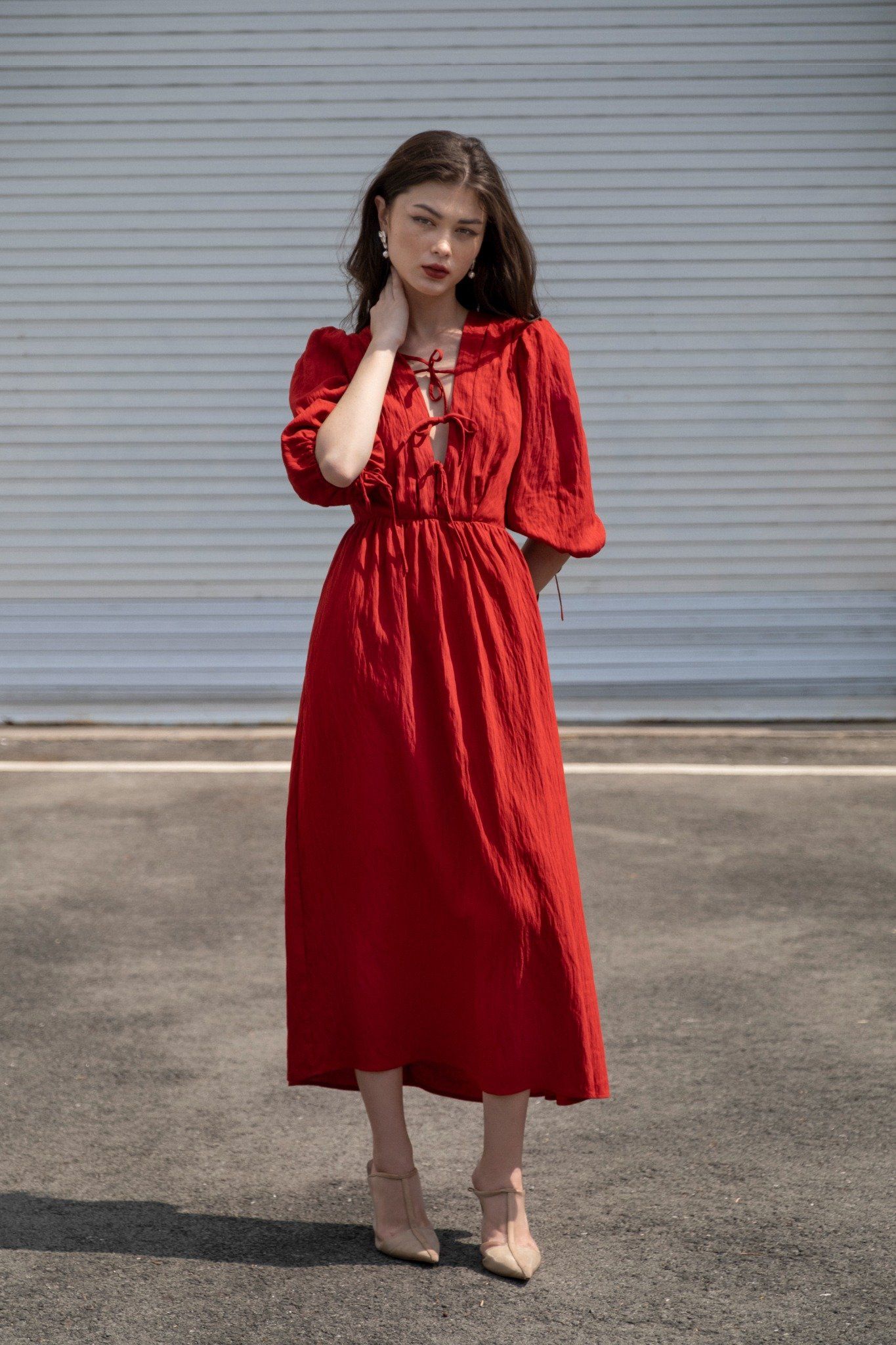 Sara Dress - Đầm tay lửng, thắt nơ ngực D004 D917