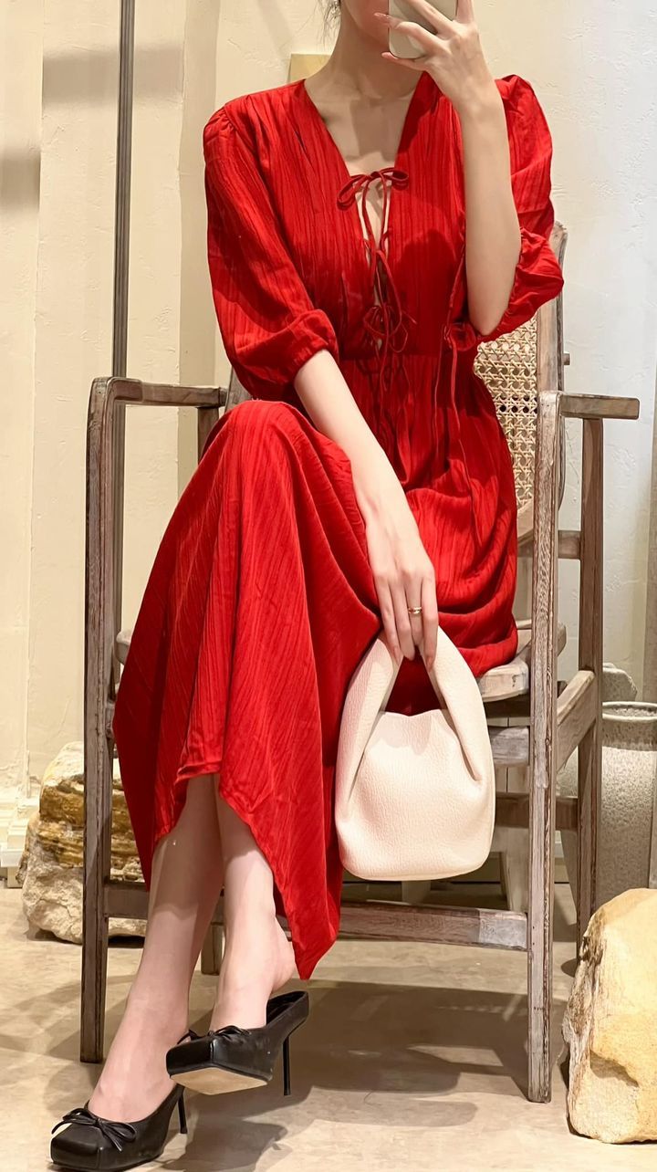 Sara Dress - Đầm tay lửng, thắt nơ ngực D004 D917