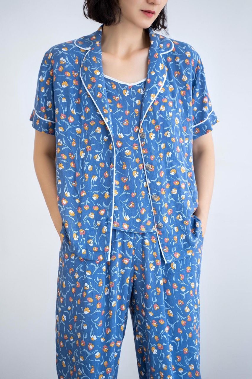 Selene Set - Đồ bộ hoa nền xanh (tay ngắn quần dài) P17