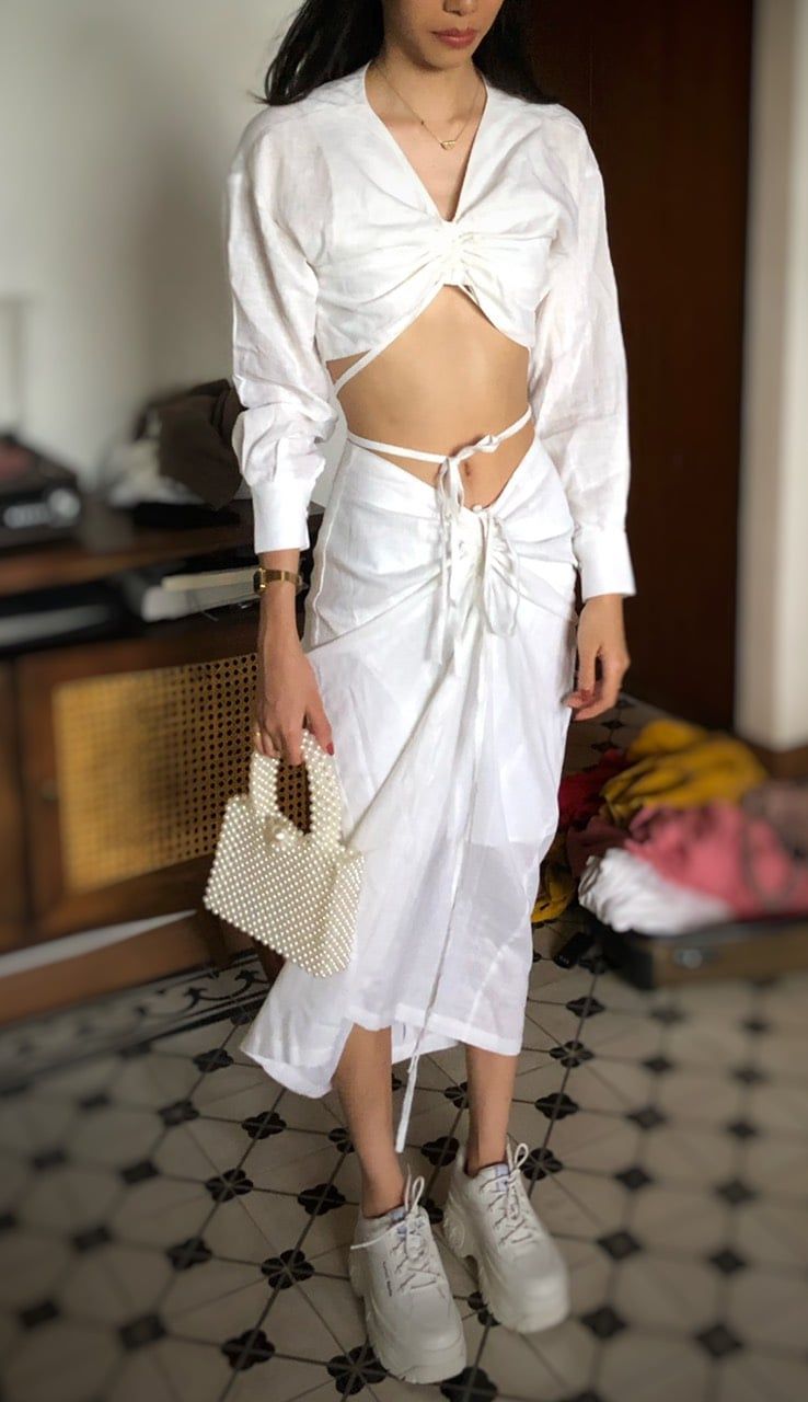 Isabella Set - Set áo crop top và chân váy linen S39