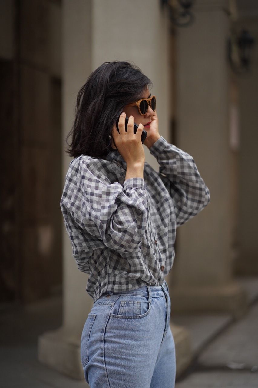 Lyra Shirt - Áo sơ mi cánh dơi caro A73
