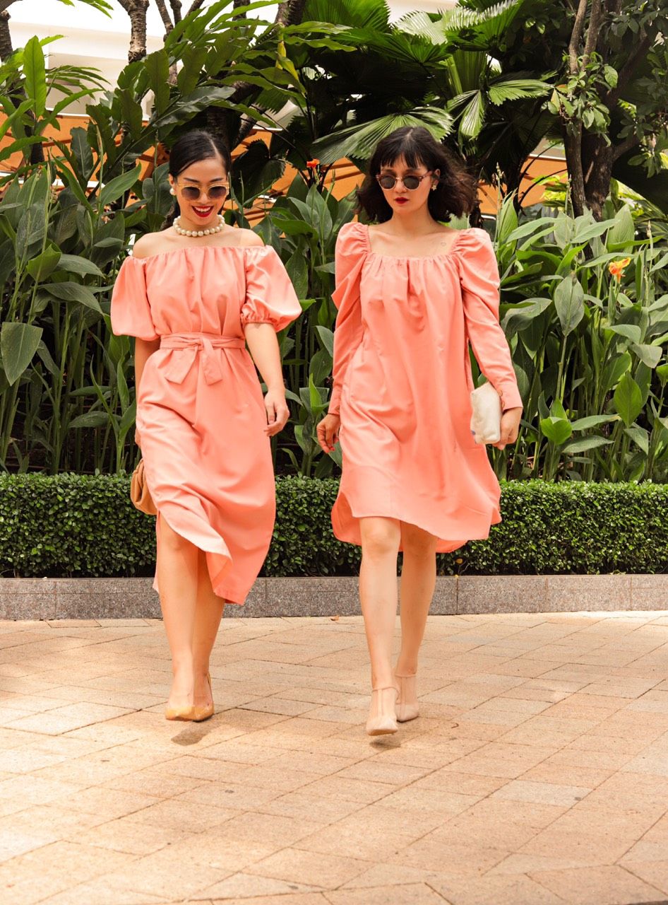 Kiara Dress - Đầm trễ vai hồng cam suông D154