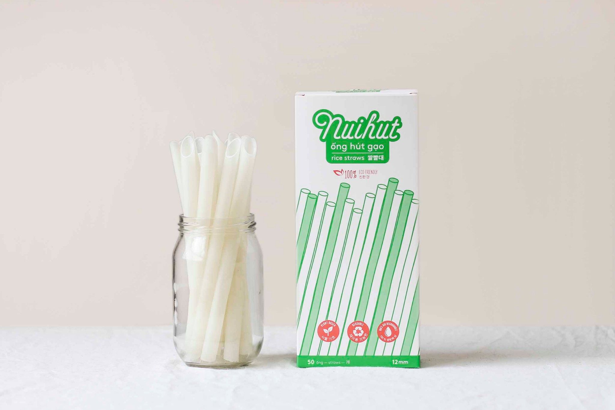 Ống hút gạo cho trà sữa (12mm) - Màu trắng tự nhiên