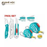 Bộ combo 25 dao tiện ích và thước kéo thép nền vàng Total TOS23034 được đóng vỉ