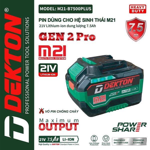 Pin Dekton 7.5Ah-21V chân pin Makita mã M21- B7500 PLUS