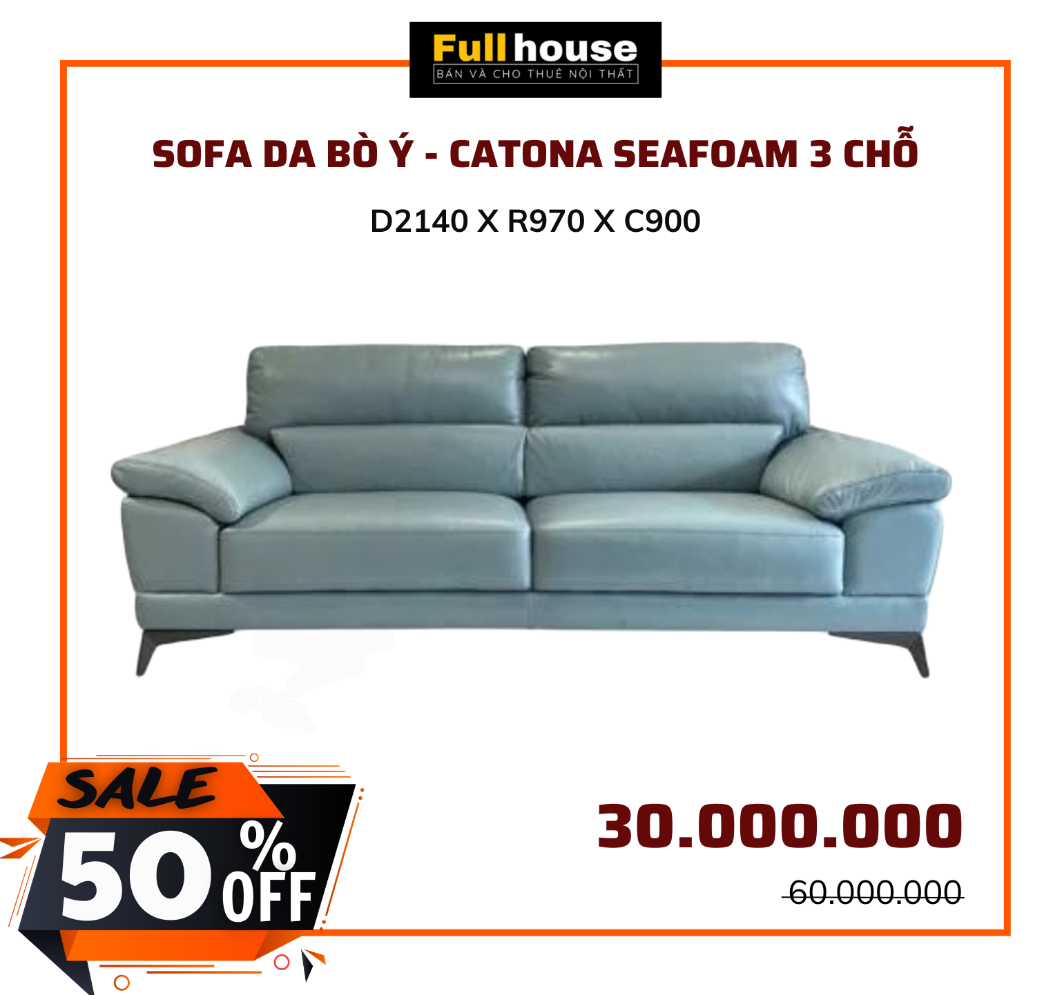  SOFA DA BÒ Ý - CATONA SEAFOAM 3 CHỖ 