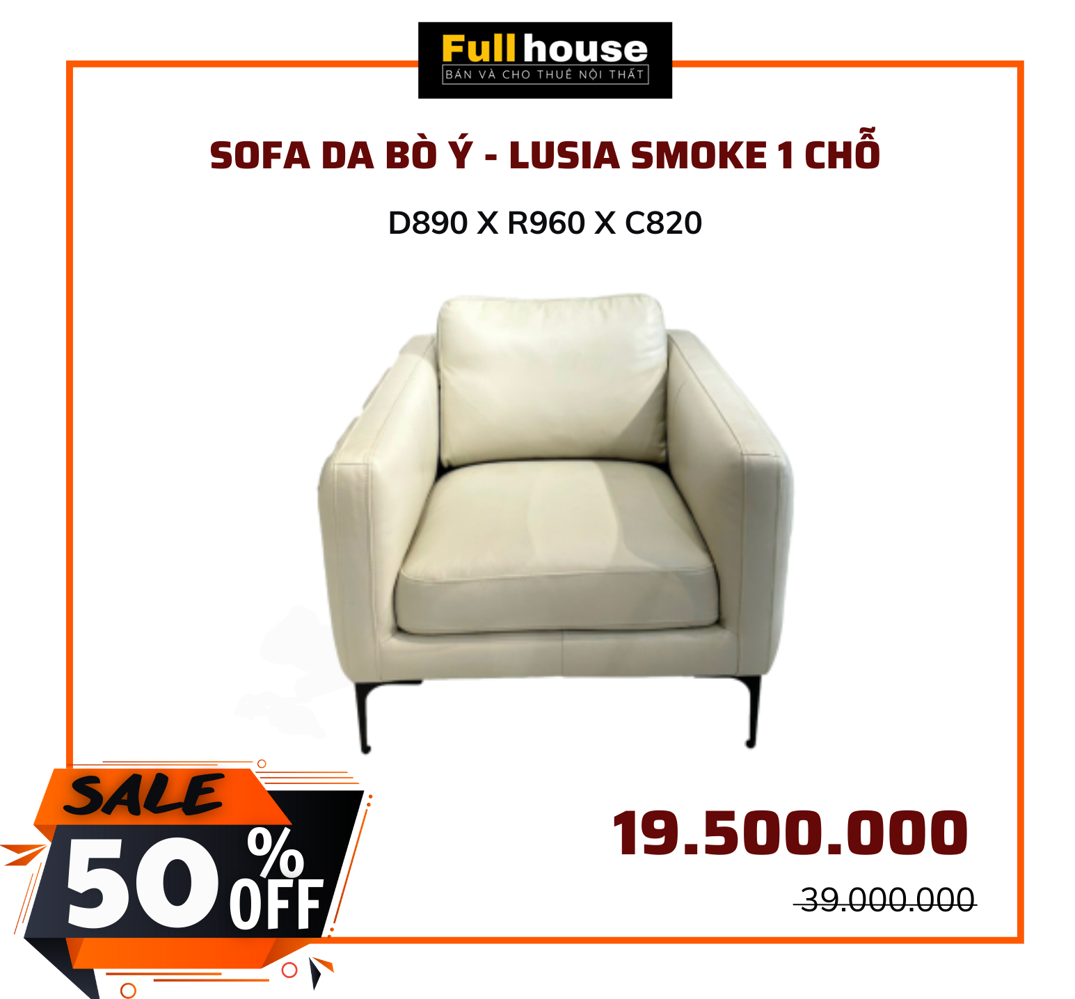  SOFA DA BÒ Ý - LUSIA SMOKE 1 CHỖ 