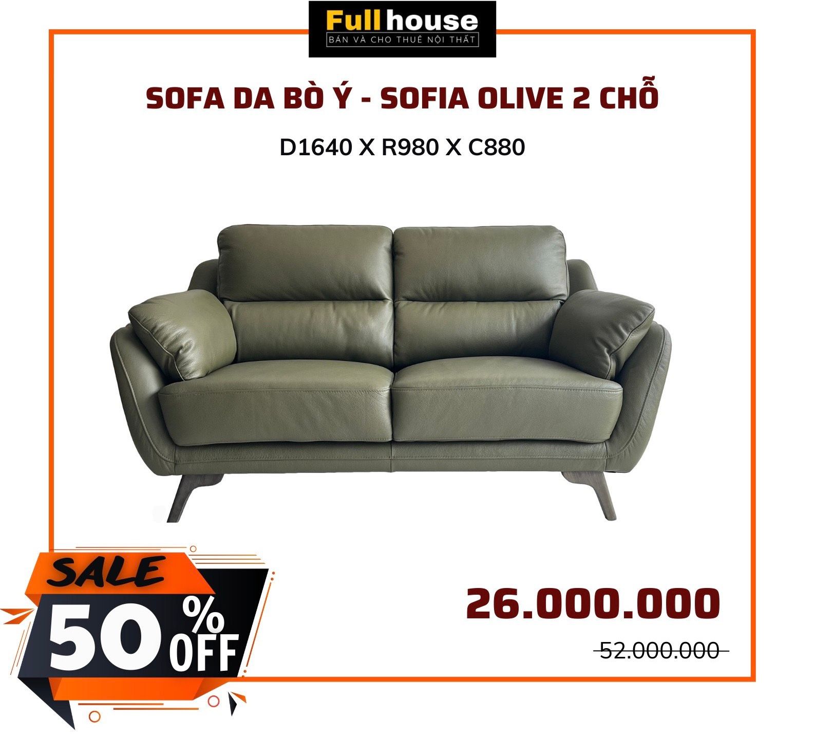  SOFA DA BÒ Ý - SOFIA OLIVE 2 CHỖ 